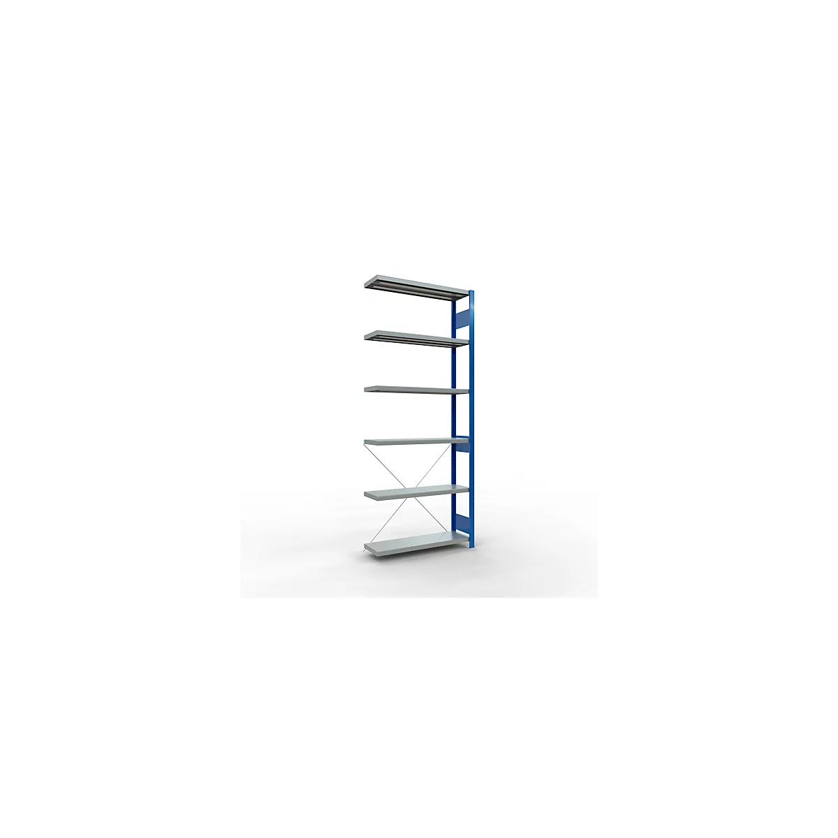 Schulte Lagertechnik Fachbodenregal Stecksystem MultiPlus250, Anbauregal, 6 Fachböden, Kreuzstrebe, B 1000 x T 300 x H 2500 mm, Enzianblau RAL 5010