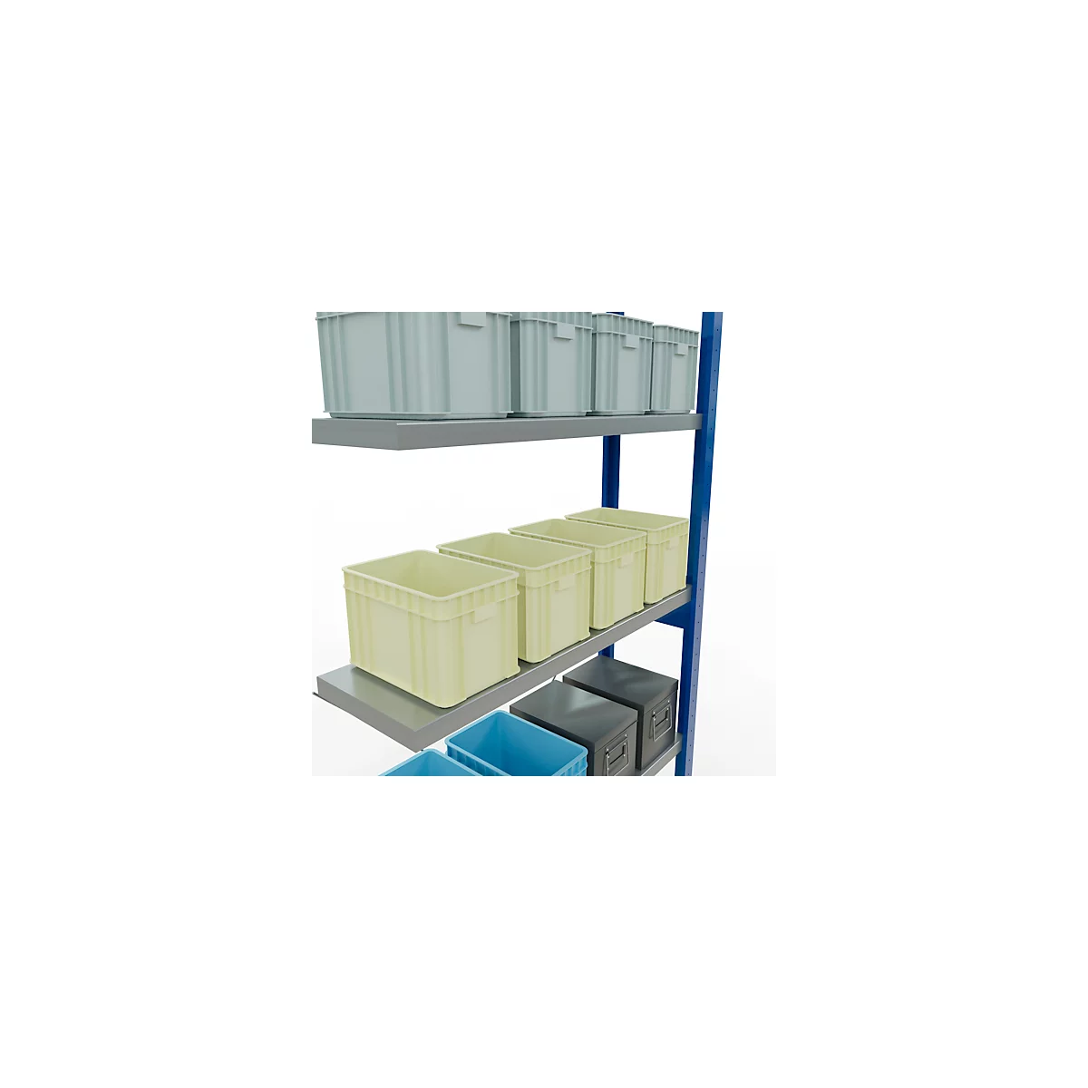 Schulte Lagertechnik Fachbodenregal Stecksystem MultiPlus250, Anbauregal, 6 Fachböden, Kreuzstrebe, B 1000 x T 300 x H 2500 mm, Enzianblau RAL 5010