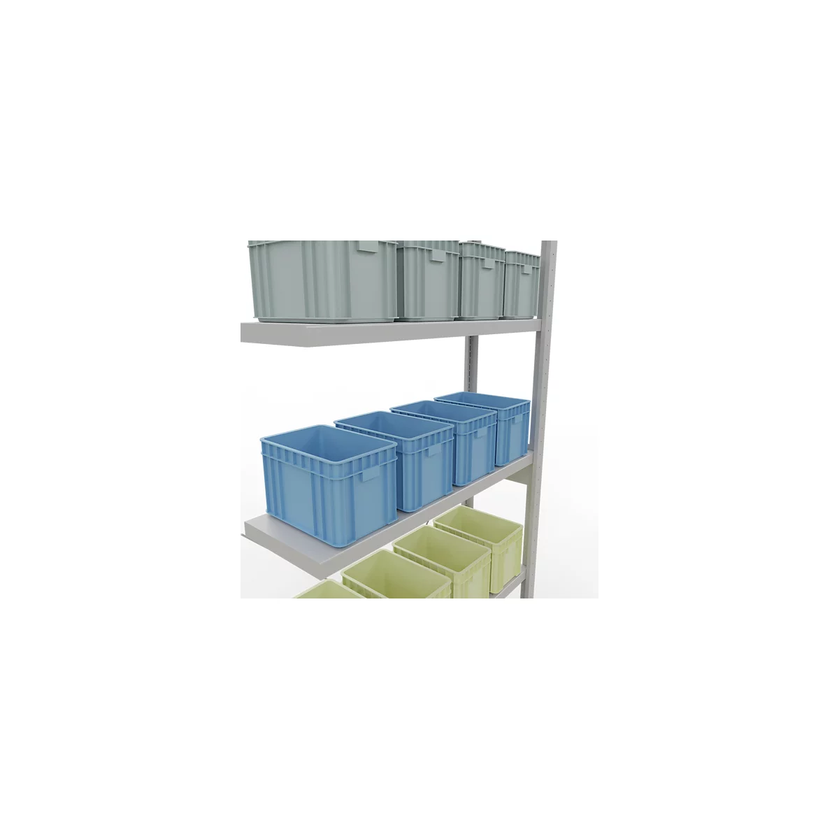 Schulte Lagertechnik Fachbodenregal Stecksystem MultiPlus250, Anbauregal, 6 Fachböden, Kreuzstrebe, B 1000 x T 300 x H 2500 mm, Lichtgrau RAL 7035