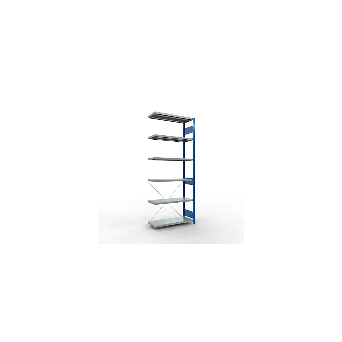 Schulte Lagertechnik Fachbodenregal Stecksystem MultiPlus250, Anbauregal, 6 Fachböden, Kreuzstrebe, B 1000 x T 400 x H 2500 mm, Enzianblau RAL 5010