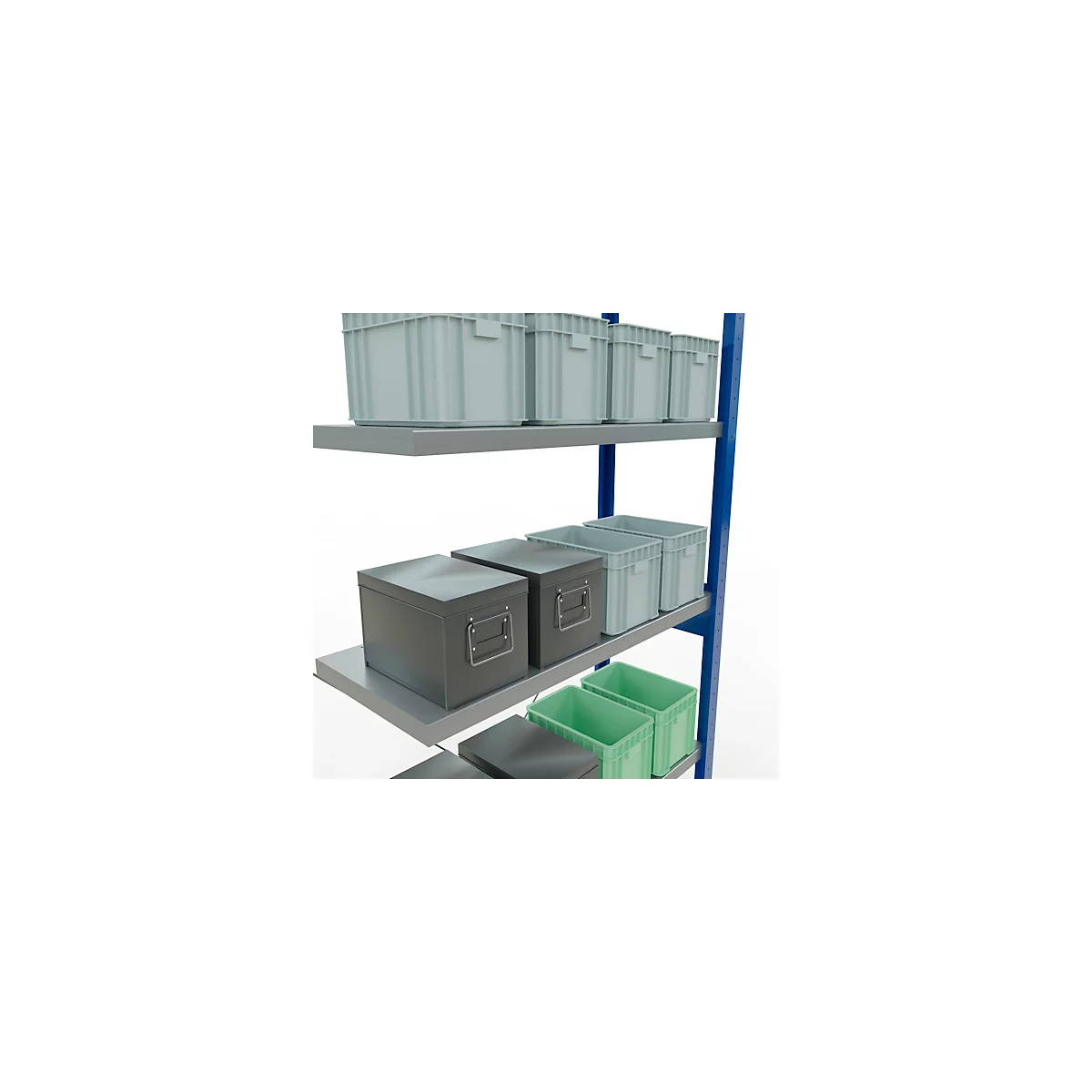 Schulte Lagertechnik Fachbodenregal Stecksystem MultiPlus250, Anbauregal, 6 Fachböden, Kreuzstrebe, B 1000 x T 400 x H 2500 mm, Enzianblau RAL 5010