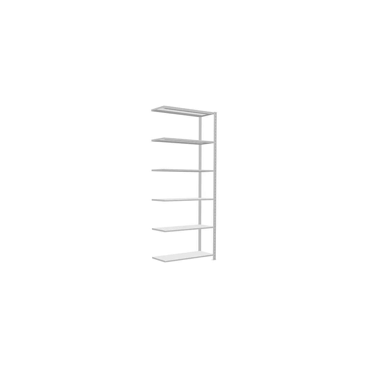 Schulte Lagertechnik Fachbodenregal Stecksystem MultiPlus250, Anbauregal, 6 Fachböden, Kreuzstrebe, B 1000 x T 400 x H 2500 mm, Lichtgrau RAL 7035