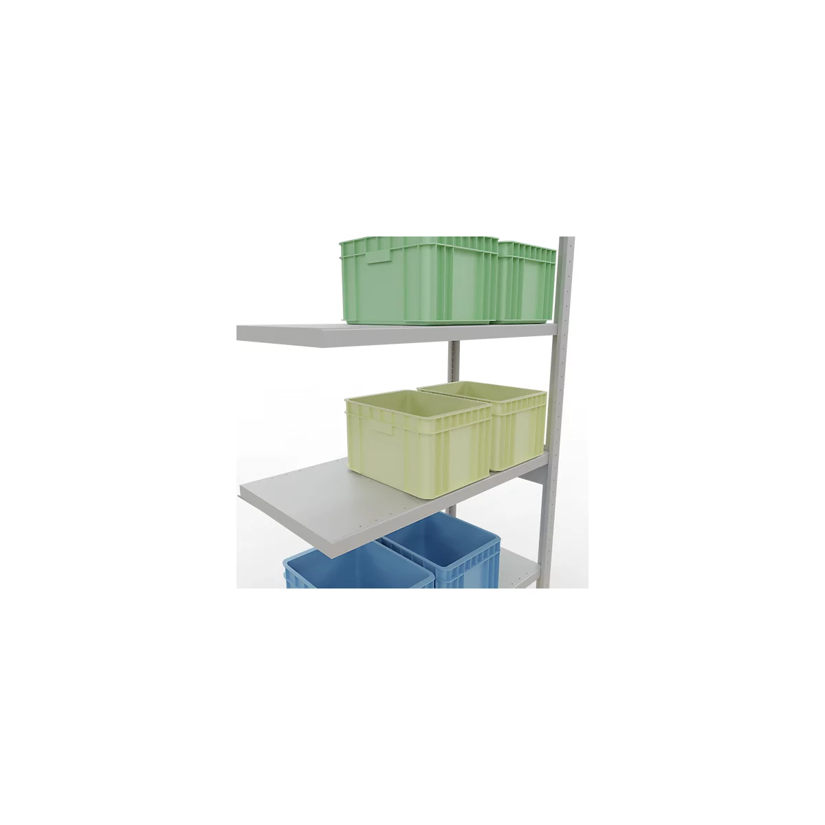 Schulte Lagertechnik Fachbodenregal Stecksystem MultiPlus250, Anbauregal, 6 Fachböden, Kreuzstrebe, B 1000 x T 500 x H 2500 mm, Lichtgrau RAL 7035