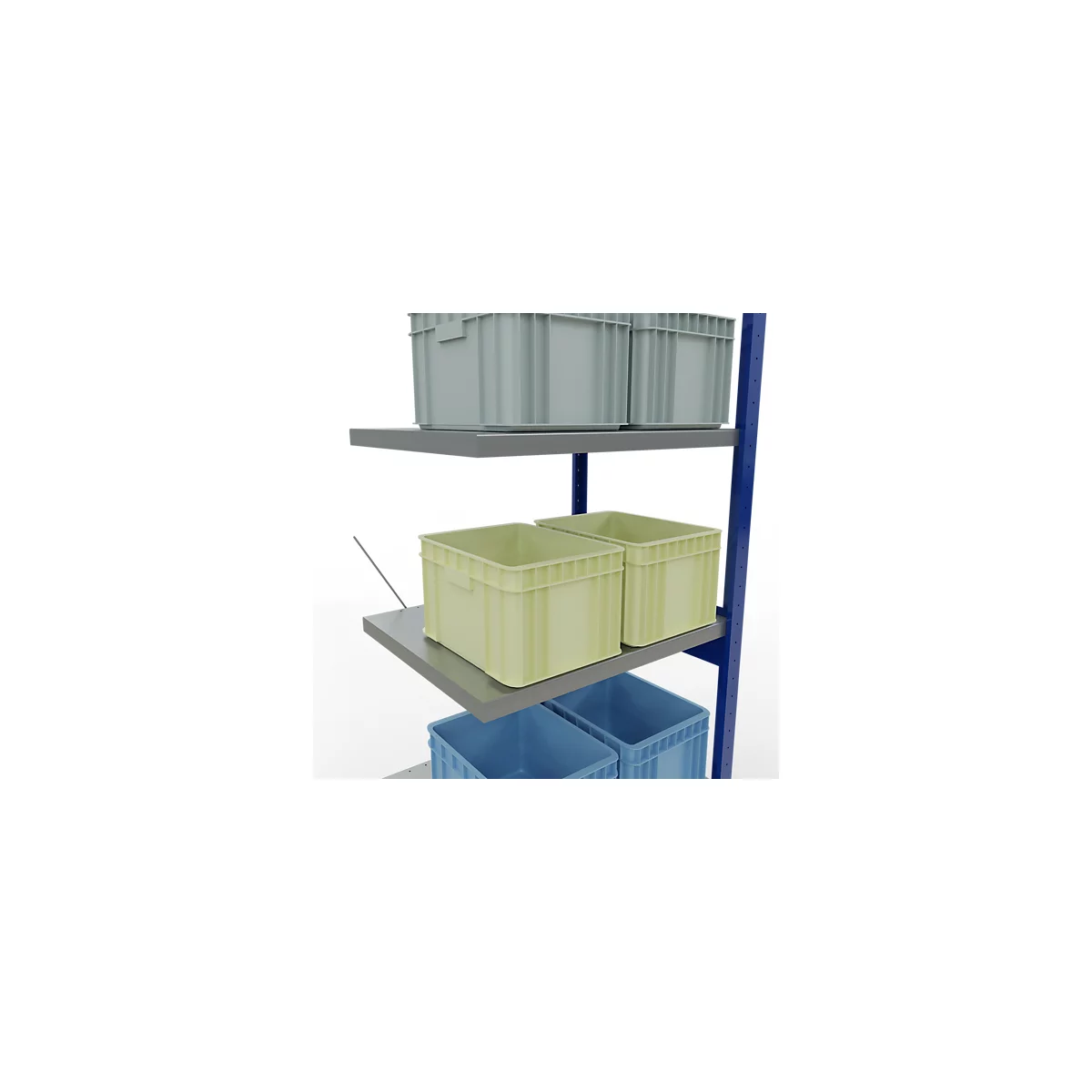 Schulte Lagertechnik Fachbodenregal Stecksystem MultiPlus250, Anbauregal, 6 Fachböden, Kreuzstrebe, B 750 x T 600 x H 2500 mm, Enzianblau RAL 5010