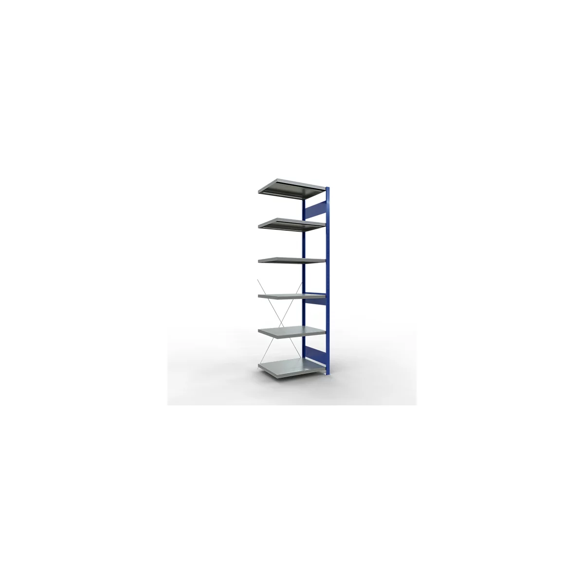Schulte Lagertechnik Fachbodenregal Stecksystem MultiPlus250, Anbauregal, 6 Fachböden, Kreuzstrebe, B 750 x T 600 x H 2500 mm, Enzianblau RAL 5010