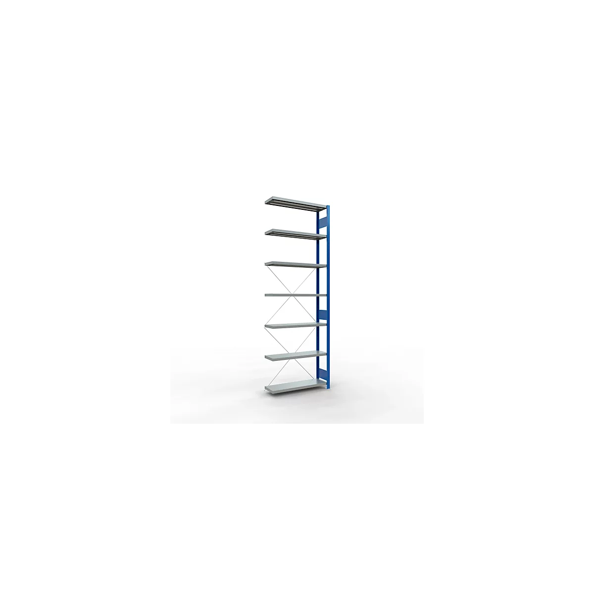 Schulte Lagertechnik Fachbodenregal Stecksystem MultiPlus250, Anbauregal, 7 Fachböden, Kreuzstrebe, B 1000 x T 300 x H 3000 mm, Enzianblau RAL 5010