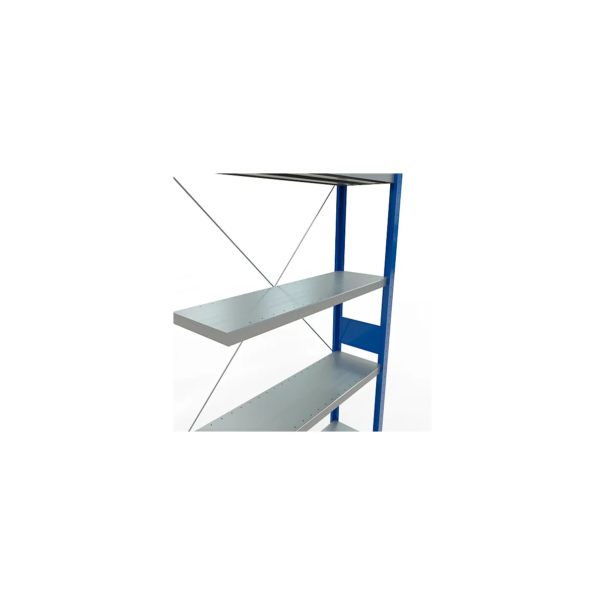 Schulte Lagertechnik Fachbodenregal Stecksystem MultiPlus250, Anbauregal, 7 Fachböden, Kreuzstrebe, B 1000 x T 300 x H 3000 mm, Enzianblau RAL 5010