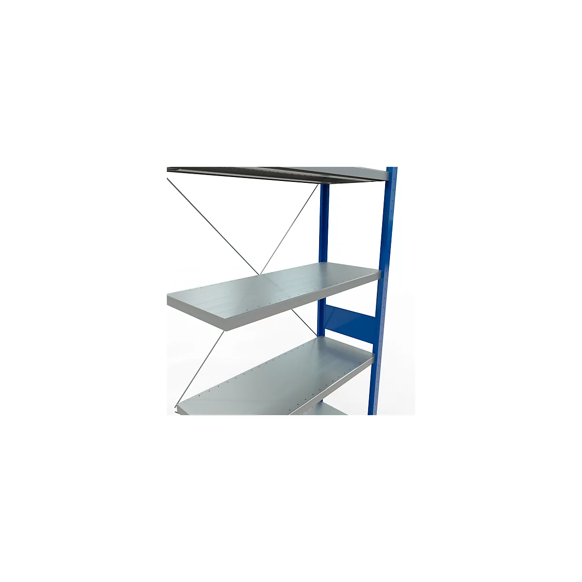 Schulte Lagertechnik Fachbodenregal Stecksystem MultiPlus250, Anbauregal, 7 Fachböden, Kreuzstrebe, B 1000 x T 400 x H 3000 mm, Enzianblau RAL 5010
