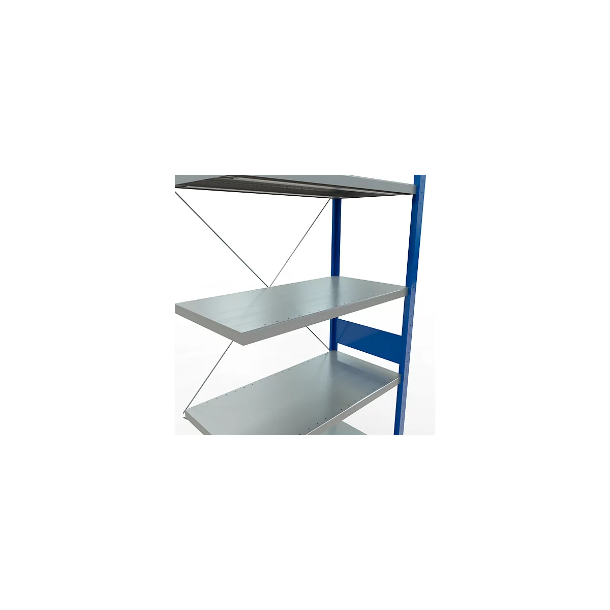 Schulte Lagertechnik Fachbodenregal Stecksystem MultiPlus250, Anbauregal, 7 Fachböden, Kreuzstrebe, B 1000 x T 500 x H 3000 mm, Enzianblau RAL 5010