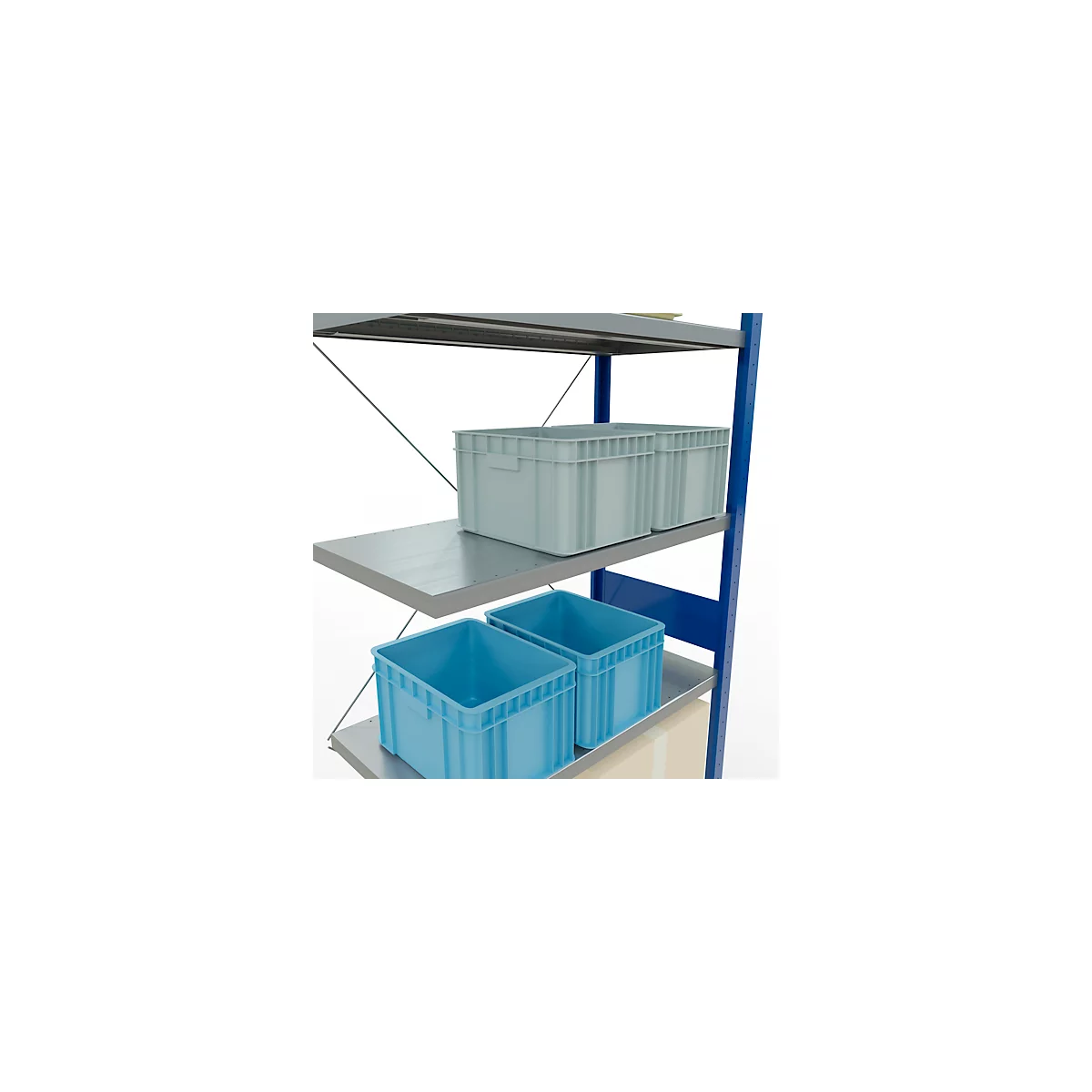 Schulte Lagertechnik Fachbodenregal Stecksystem MultiPlus250, Anbauregal, 7 Fachböden, Kreuzstrebe, B 1000 x T 500 x H 3000 mm, Enzianblau RAL 5010