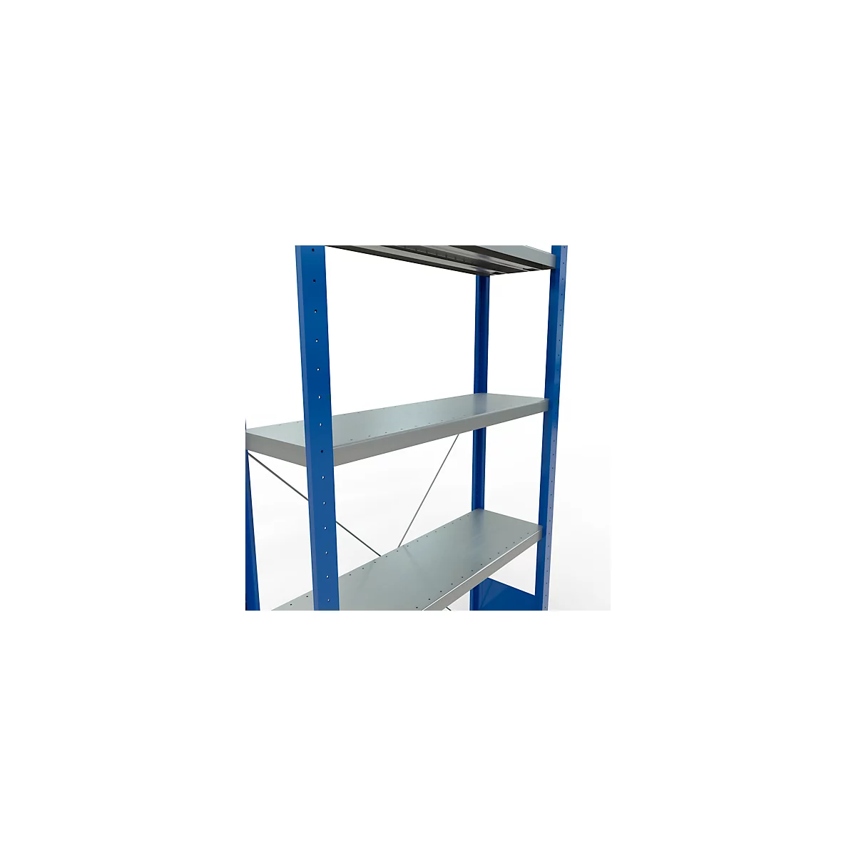 Schulte Lagertechnik Fachbodenregal Stecksystem MultiPlus250, Grundregal, 5 Fachböden, Kreuzstrebe, B 1000 x T 300 x H 2000 mm, Enzianblau RAL 5010