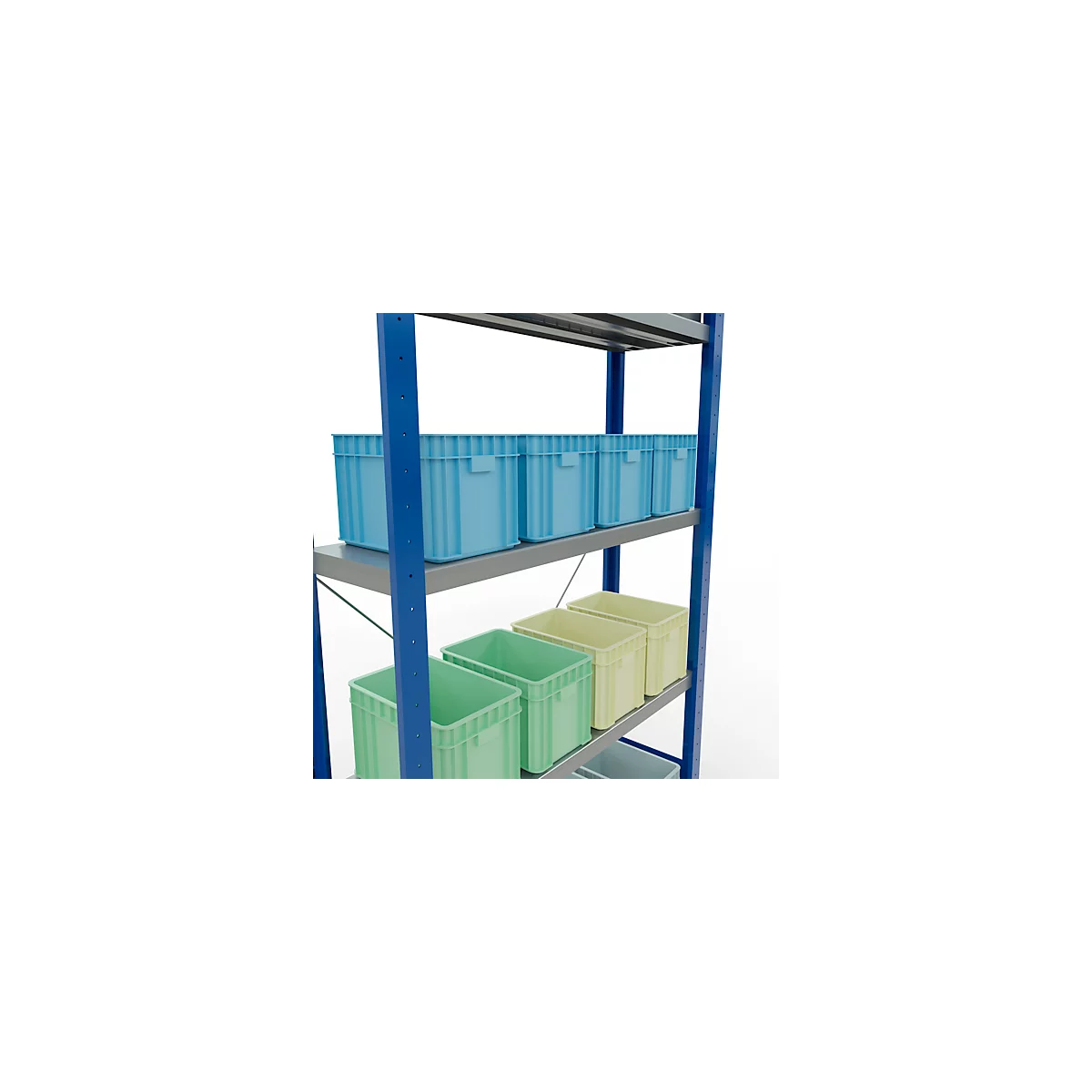 Schulte Lagertechnik Fachbodenregal Stecksystem MultiPlus250, Grundregal, 5 Fachböden, Kreuzstrebe, B 1000 x T 300 x H 2000 mm, Enzianblau RAL 5010