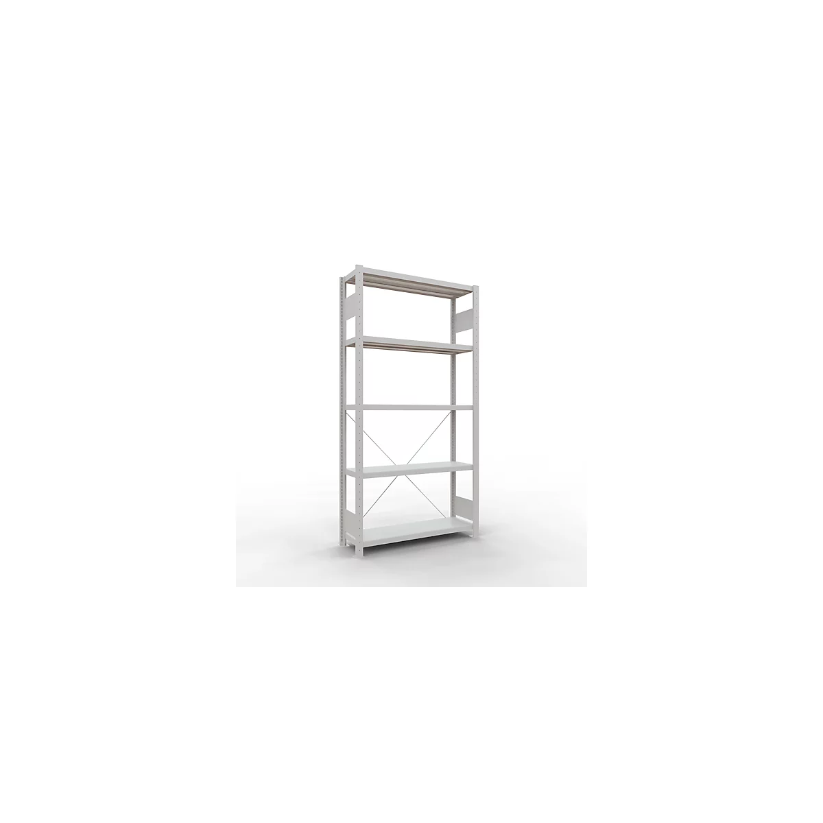 Schulte Lagertechnik Fachbodenregal Stecksystem MultiPlus250, Grundregal, 5 Fachböden, Kreuzstrebe, B 1000 x T 300 x H 2000 mm, Lichtgrau RAL 7035