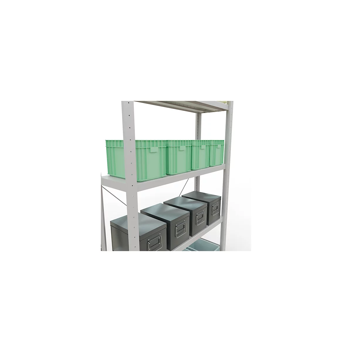 Schulte Lagertechnik Fachbodenregal Stecksystem MultiPlus250, Grundregal, 5 Fachböden, Kreuzstrebe, B 1000 x T 300 x H 2000 mm, Lichtgrau RAL 7035