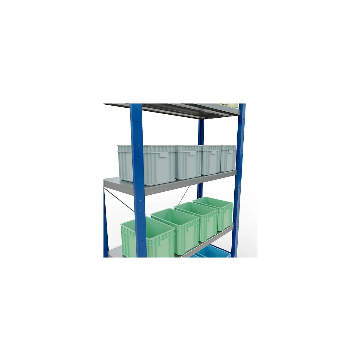 Schulte Lagertechnik Fachbodenregal Stecksystem MultiPlus250, Grundregal, 5 Fachböden, Kreuzstrebe, B 1000 x T 400 x H 2000 mm, Enzianblau RAL 5010