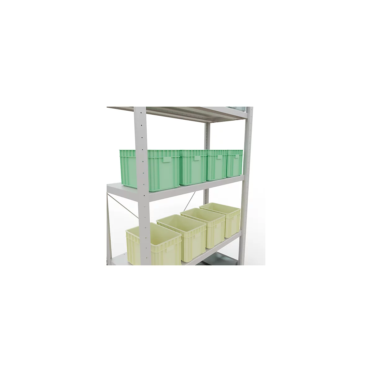 Schulte Lagertechnik Fachbodenregal Stecksystem MultiPlus250, Grundregal, 5 Fachböden, Kreuzstrebe, B 1000 x T 400 x H 2000 mm, Lichtgrau RAL 7035
