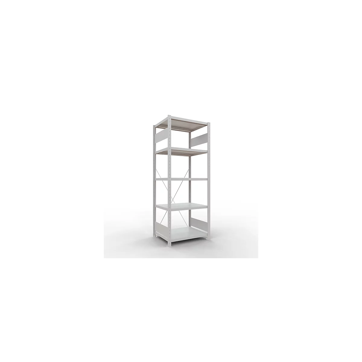 Schulte Lagertechnik Fachbodenregal Stecksystem MultiPlus250, Grundregal, 5 Fachböden, Kreuzstrebe, B 750 x T 600 x H 2000 mm, Lichtgrau RAL 7035