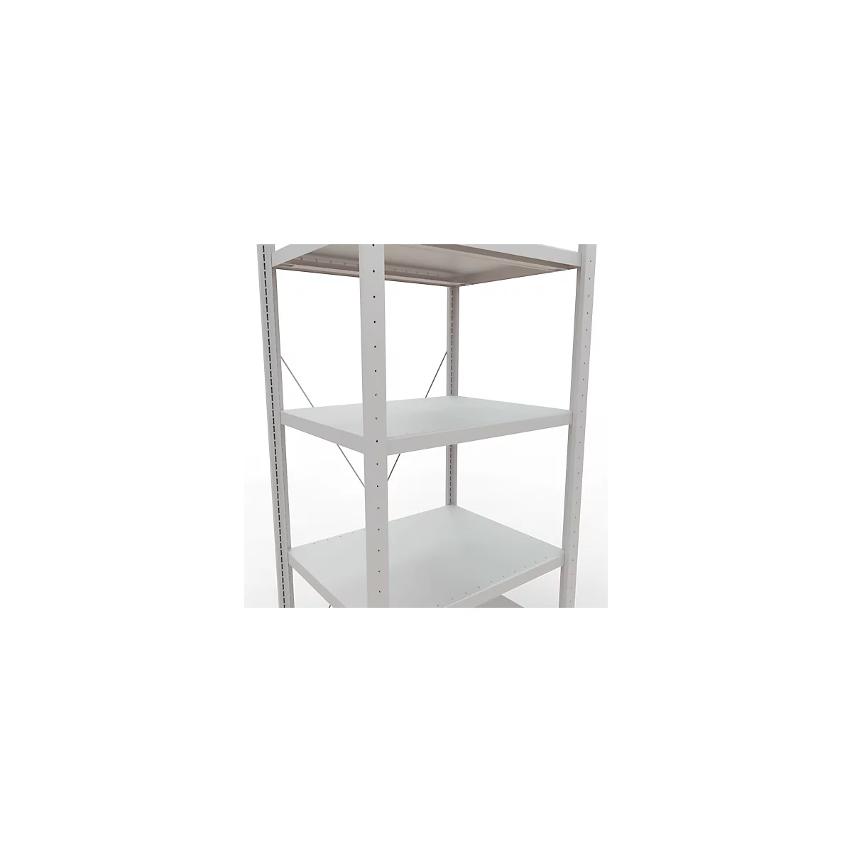 Schulte Lagertechnik Fachbodenregal Stecksystem MultiPlus250, Grundregal, 5 Fachböden, Kreuzstrebe, B 750 x T 600 x H 2000 mm, Lichtgrau RAL 7035