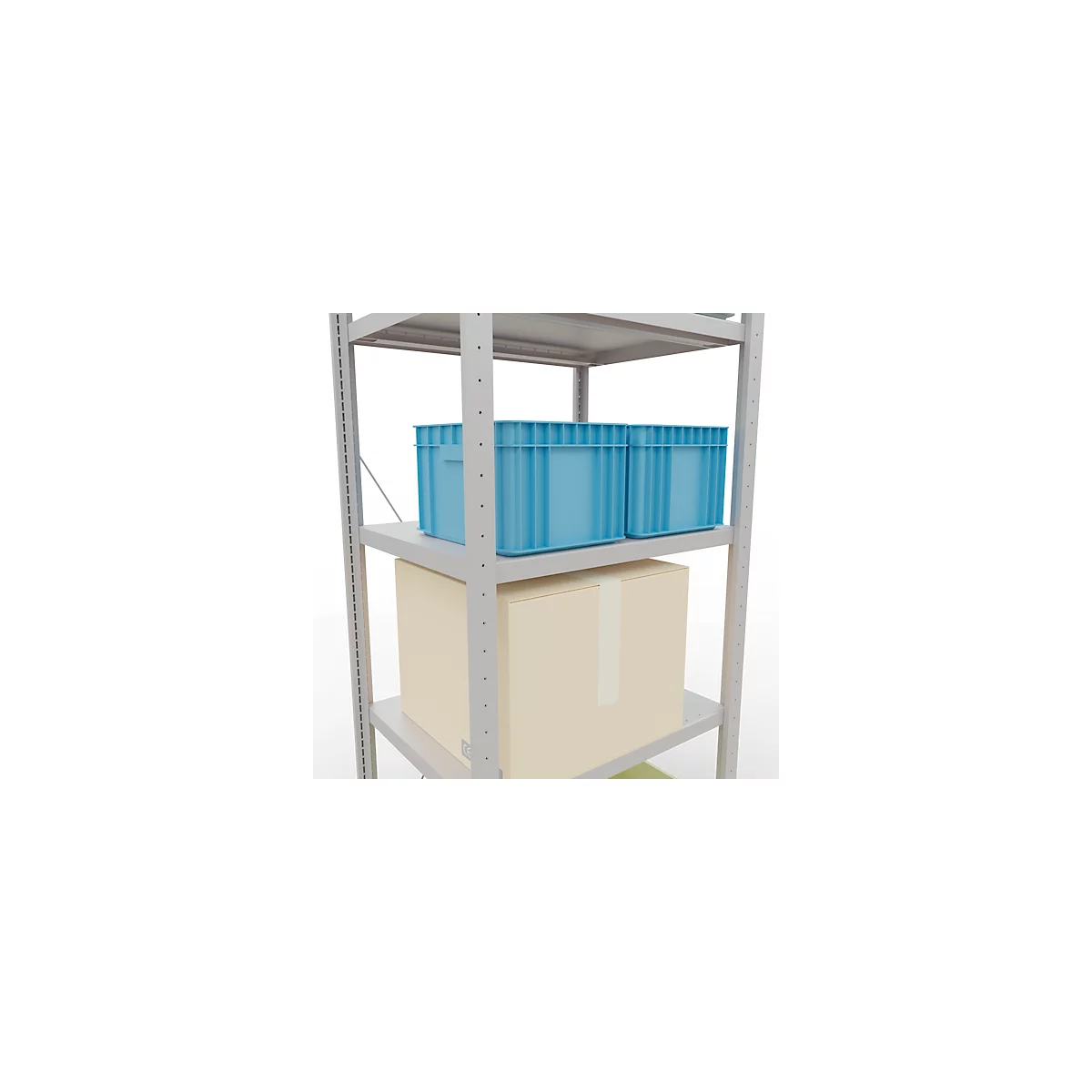 Schulte Lagertechnik Fachbodenregal Stecksystem MultiPlus250, Grundregal, 5 Fachböden, Kreuzstrebe, B 750 x T 600 x H 2000 mm, Lichtgrau RAL 7035