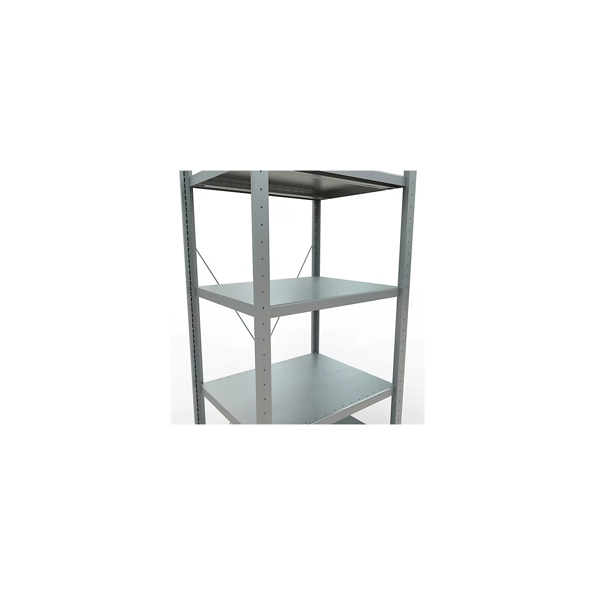 Schulte Lagertechnik Fachbodenregal Stecksystem MultiPlus250, Grundregal, 5 Fachböden, Kreuzstrebe, B 750 x T 600 x H 2000 mm, silbergrau/verzinkt