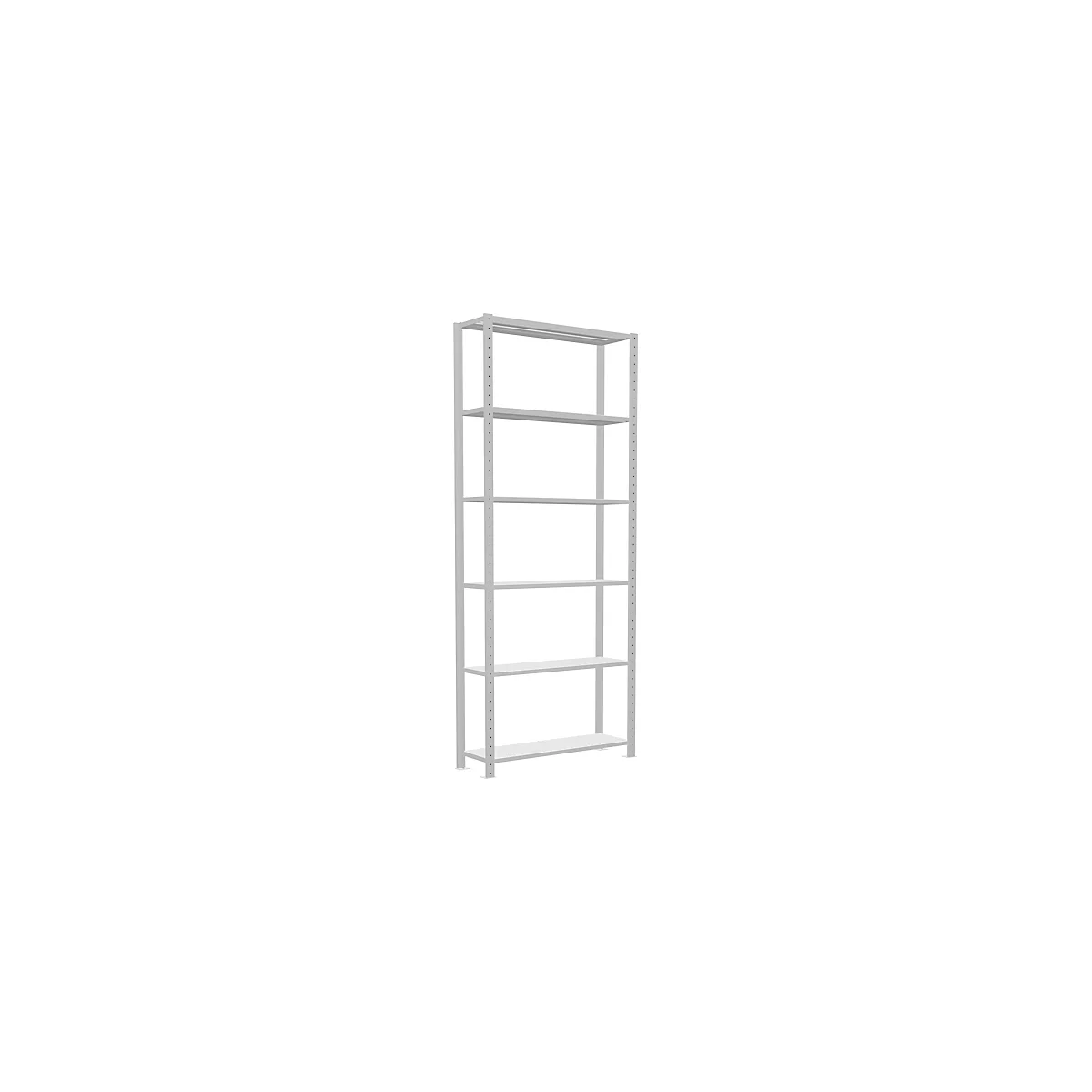 Schulte Lagertechnik Fachbodenregal Stecksystem MultiPlus250, Grundregal, 6 Fachböden, Kreuzstrebe, B 1000 x T 300 x H 2500 mm, Lichtgrau RAL 7035