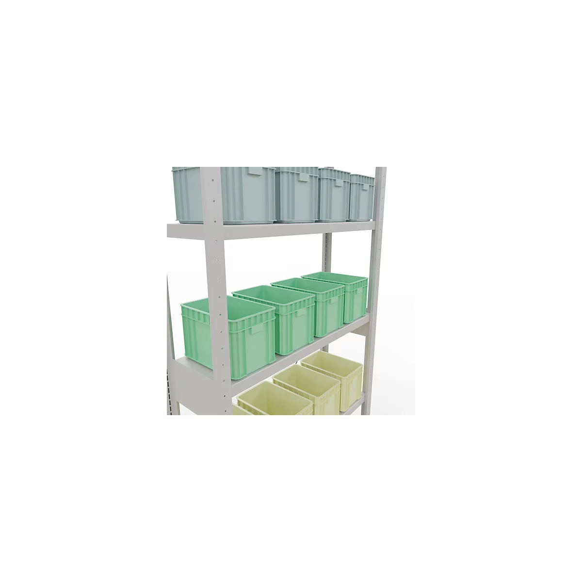 Schulte Lagertechnik Fachbodenregal Stecksystem MultiPlus250, Grundregal, 6 Fachböden, Kreuzstrebe, B 1000 x T 300 x H 2500 mm, Lichtgrau RAL 7035