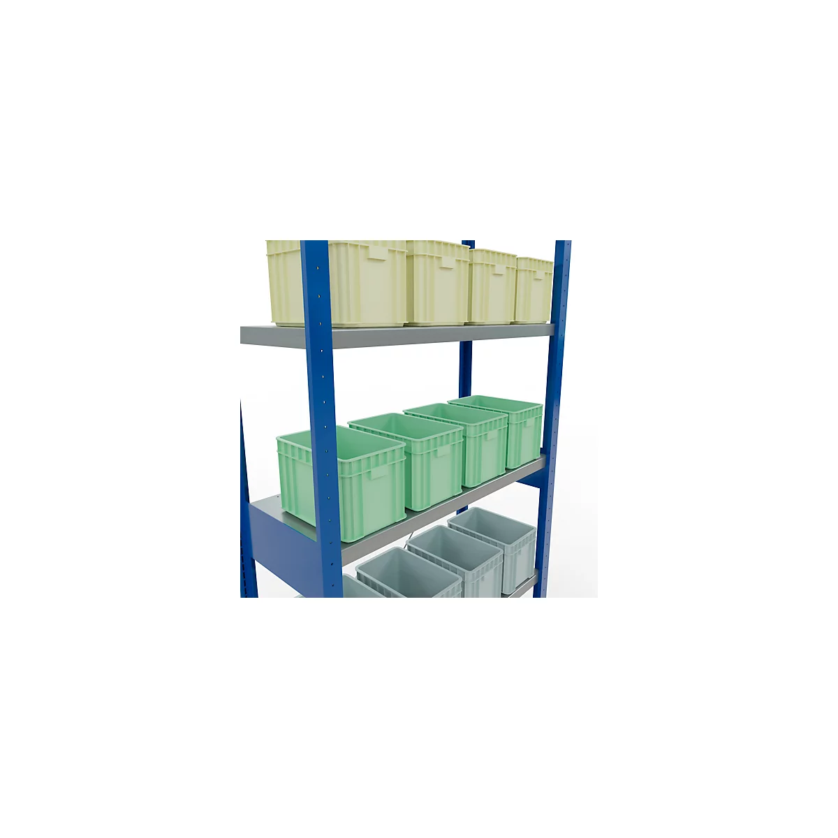 Schulte Lagertechnik Fachbodenregal Stecksystem MultiPlus250, Grundregal, 6 Fachböden, Kreuzstrebe, B 1000 x T 400 x H 2500 mm, Enzianblau RAL 5010