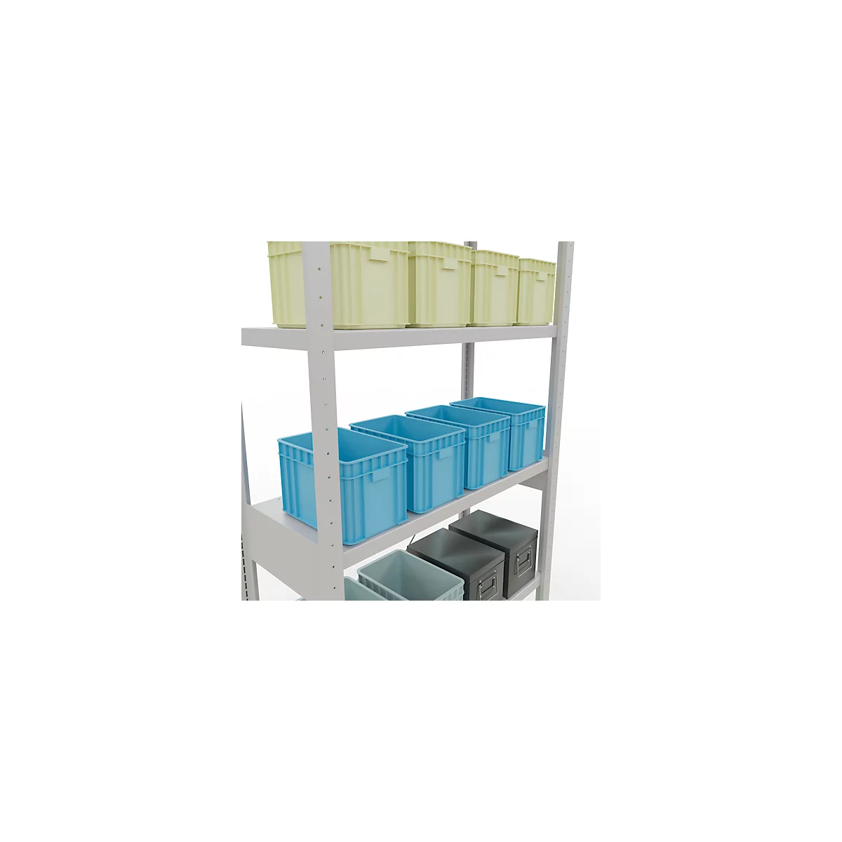 Schulte Lagertechnik Fachbodenregal Stecksystem MultiPlus250, Grundregal, 6 Fachböden, Kreuzstrebe, B 1000 x T 400 x H 2500 mm, Lichtgrau RAL 7035
