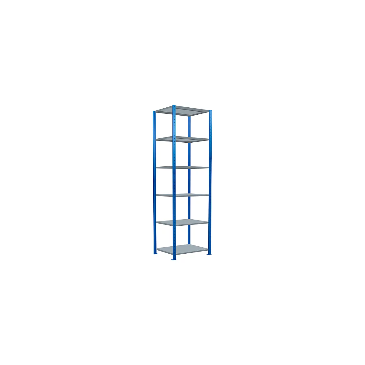 Schulte Lagertechnik Fachbodenregal Stecksystem MultiPlus250, Grundregal, 6 Fachböden, Kreuzstrebe, B 750 x T 600 x H 2500 mm, Enzianblau RAL 5010