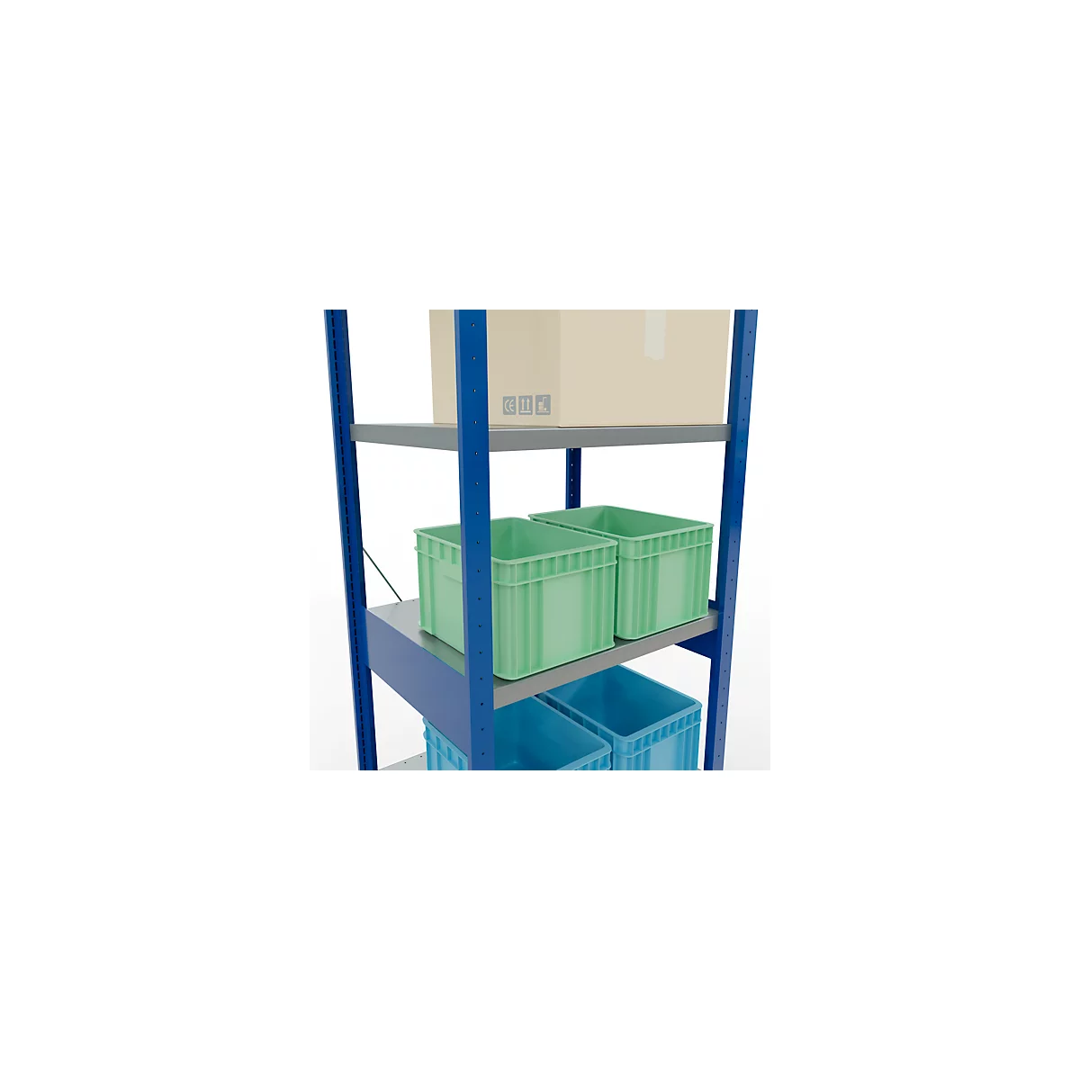 Schulte Lagertechnik Fachbodenregal Stecksystem MultiPlus250, Grundregal, 6 Fachböden, Kreuzstrebe, B 750 x T 600 x H 2500 mm, Enzianblau RAL 5010