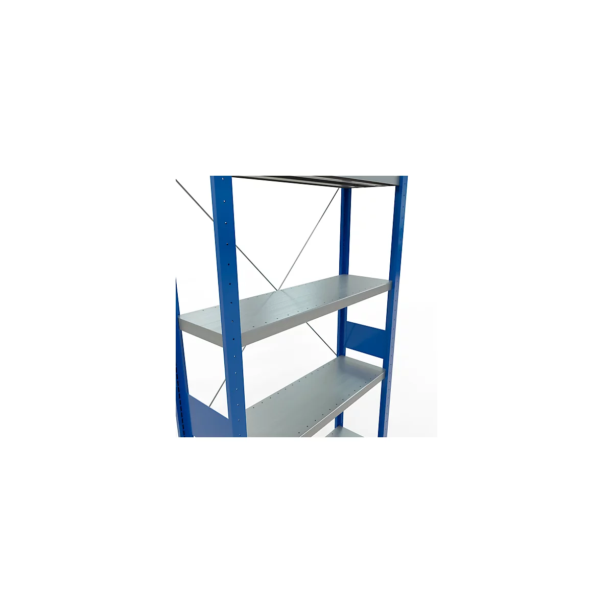 Schulte Lagertechnik Fachbodenregal Stecksystem MultiPlus250, Grundregal, 7 Fachböden, Kreuzstrebe, B 1000 x T 300 x H 3000 mm, Enzianblau RAL 5010