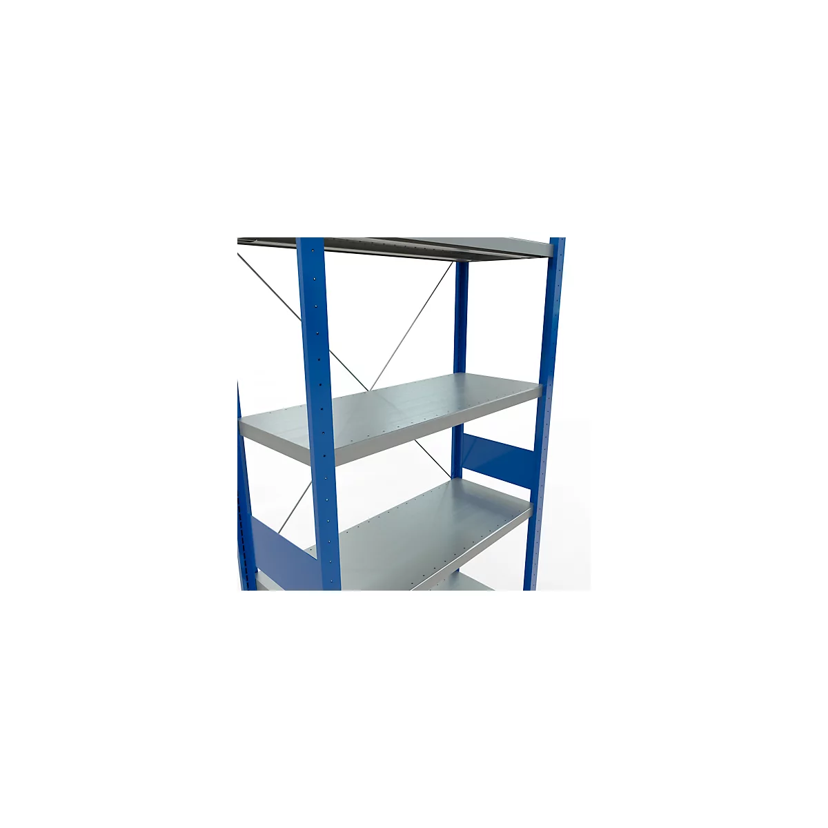 Schulte Lagertechnik Fachbodenregal Stecksystem MultiPlus250, Grundregal, 7 Fachböden, Kreuzstrebe, B 1000 x T 400 x H 3000 mm, Enzianblau RAL 5010