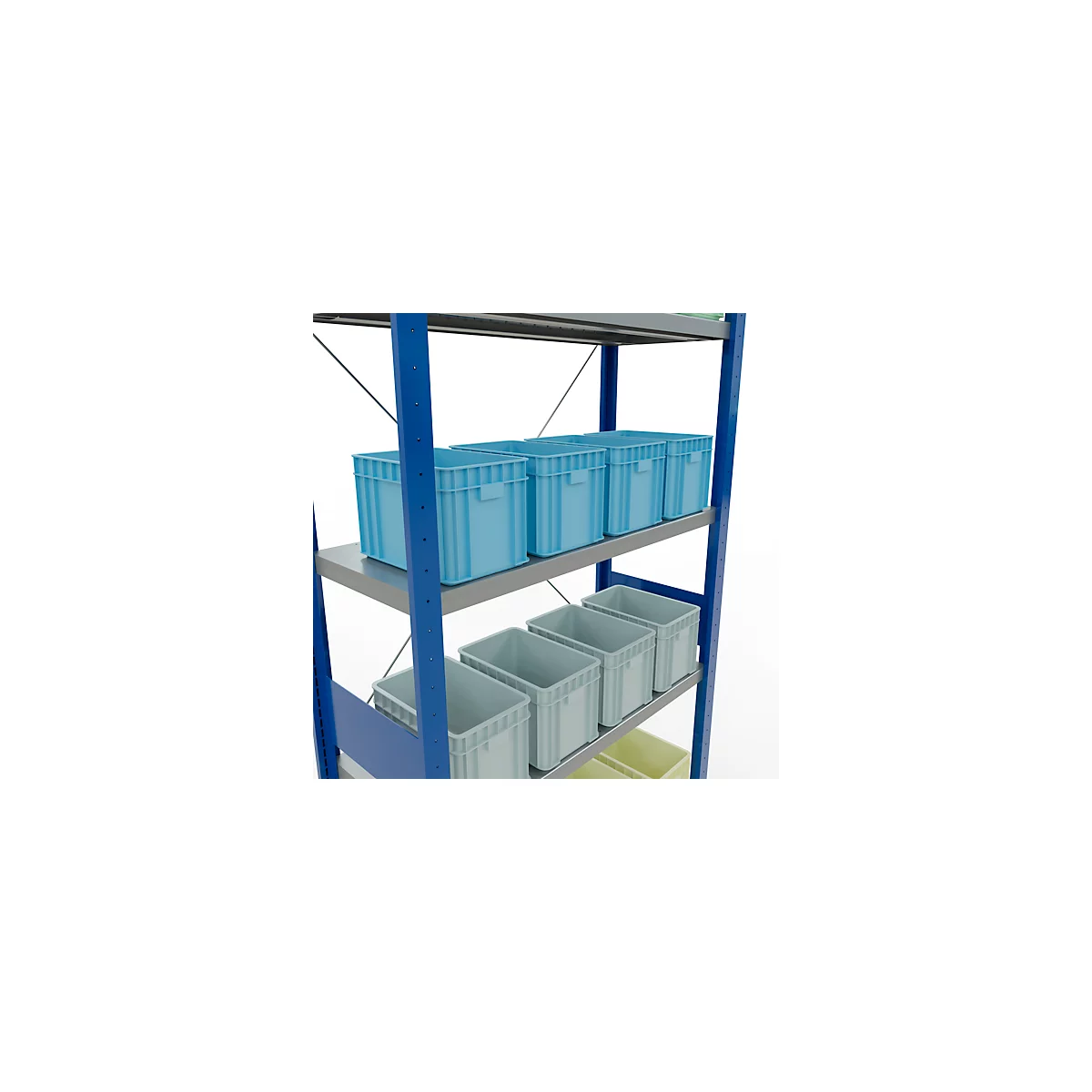 Schulte Lagertechnik Fachbodenregal Stecksystem MultiPlus250, Grundregal, 7 Fachböden, Kreuzstrebe, B 1000 x T 400 x H 3000 mm, Enzianblau RAL 5010