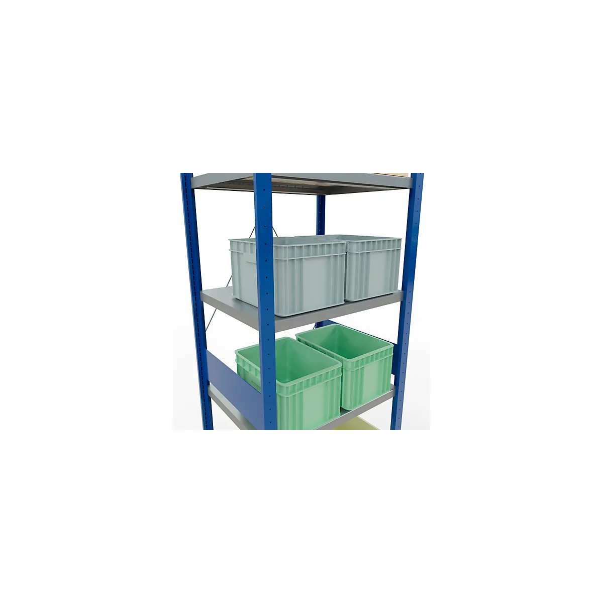 Schulte Lagertechnik Fachbodenregal Stecksystem MultiPlus250, Grundregal, 7 Fachböden, Kreuzstrebe, B 750 x T 600 x H 3000 mm, Enzianblau RAL 5010