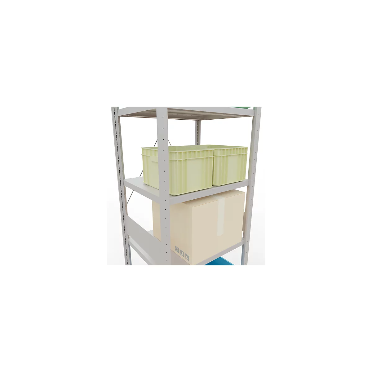 Schulte Lagertechnik Fachbodenregal Stecksystem MultiPlus250, Grundregal, 7 Fachböden, Kreuzstrebe, B 750 x T 600 x H 3000 mm, Lichtgrau RAL 7035