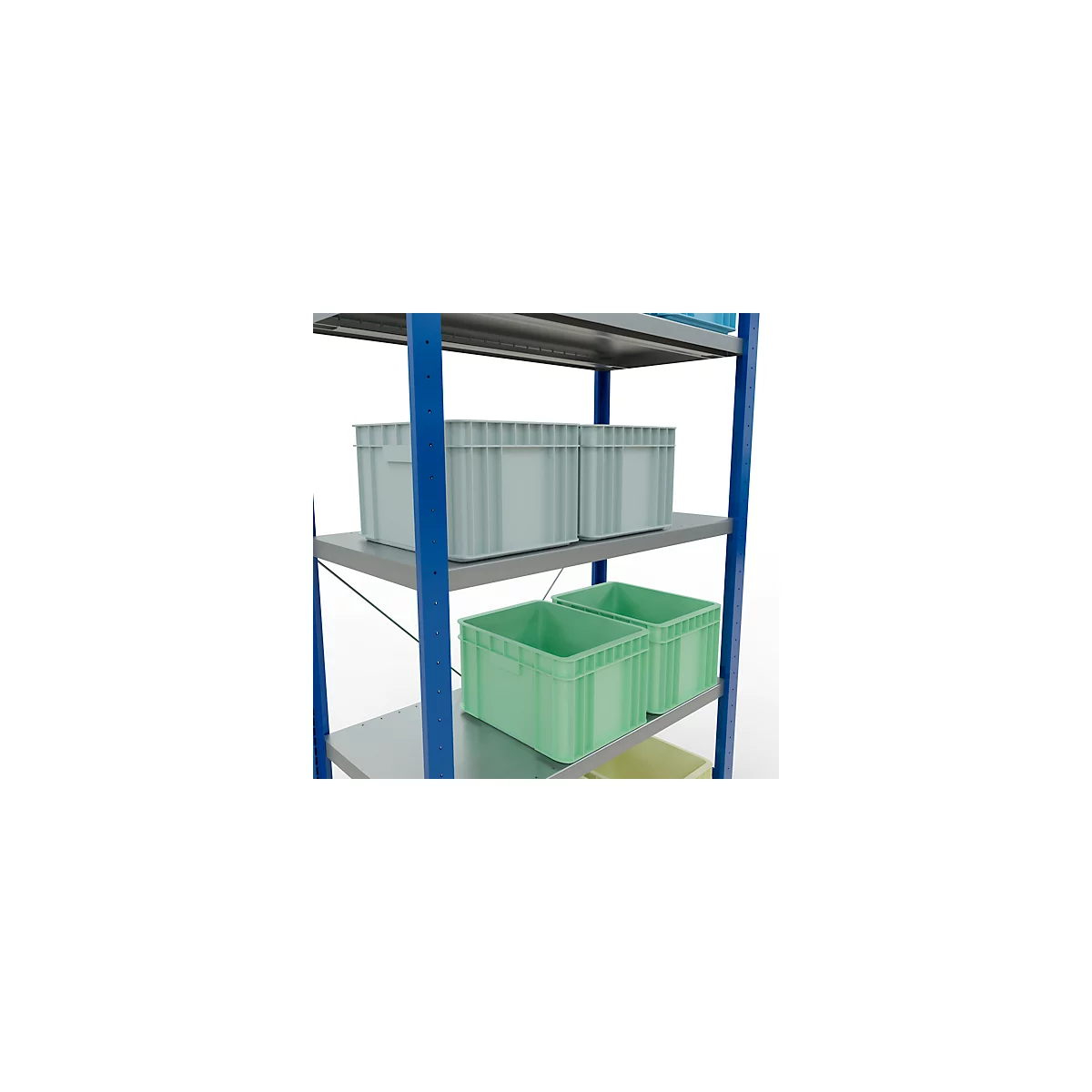 Schulte Lagertechnik Fachbodenregal Steckystem MULTIplus250, Grundregal, B 1000 x T 500 x H 2000 mm, 5 Böden, Kreuzstrebe, bis 1300 kg, enzianblau