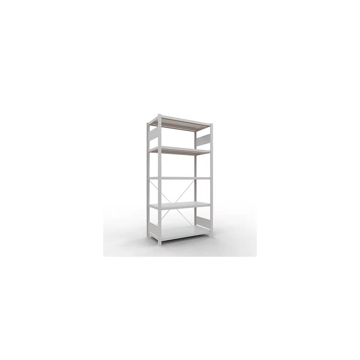 Schulte Lagertechnik Fachbodenregal Steckystem MULTIplus250, Grundregal, B 1000 x T 500 x H 2000 mm, 5 Böden, Kreuzstrebe, bis 1300 kg, lichtgrau