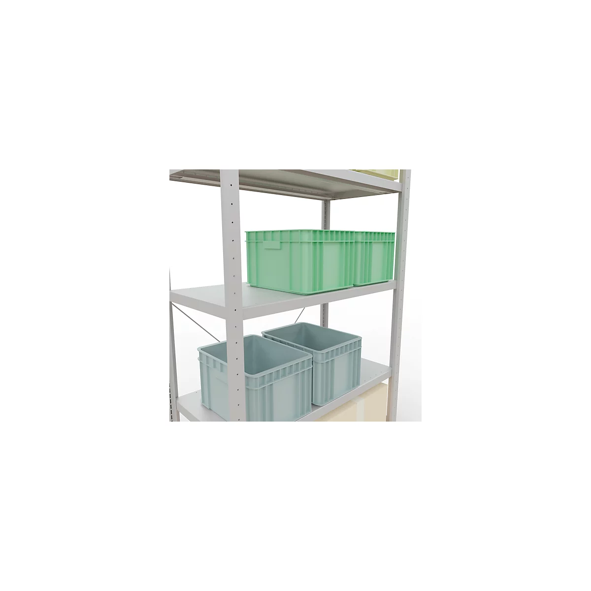 Schulte Lagertechnik Fachbodenregal Steckystem MULTIplus250, Grundregal, B 1000 x T 500 x H 2000 mm, 5 Böden, Kreuzstrebe, bis 1300 kg, lichtgrau