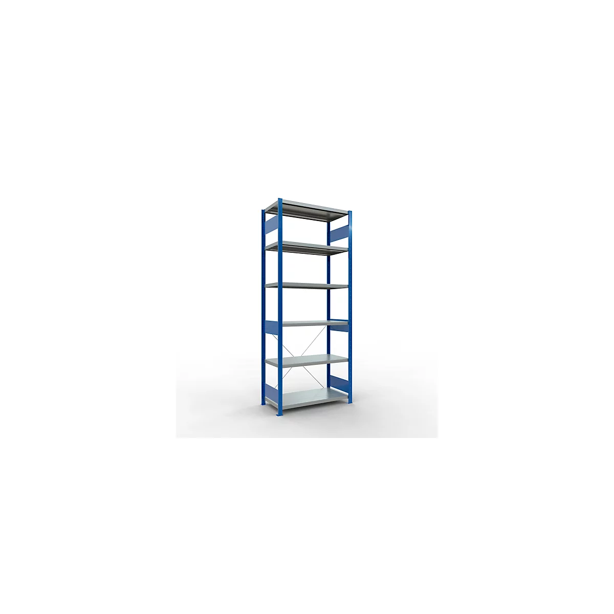 Schulte Lagertechnik Fachbodenregal Steckystem MULTIplus250, Grundregal, B 1000 x T 500 x H 2500 mm, 6 Böden, Kreuzstrebe, bis 1700 kg, enzianblau
