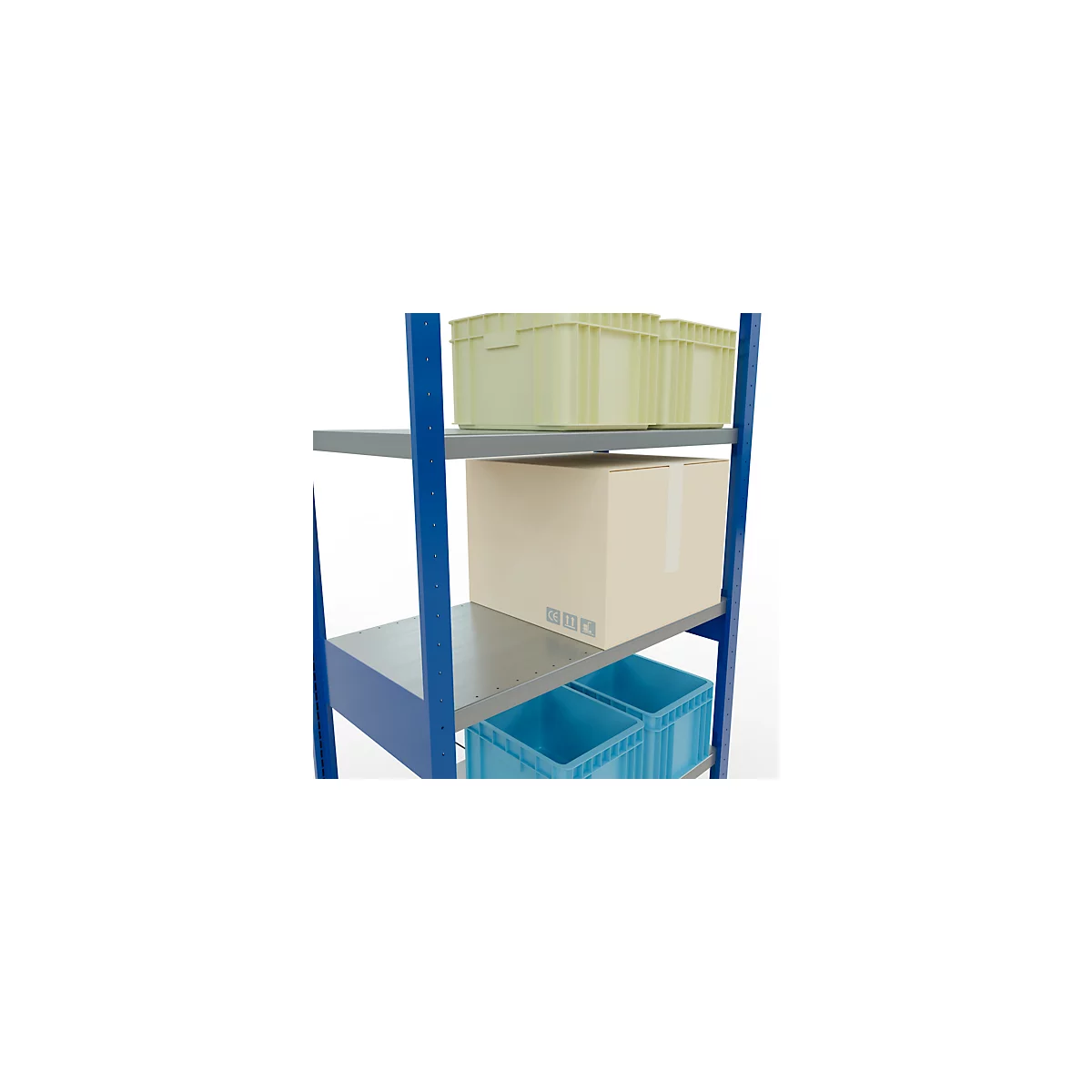 Schulte Lagertechnik Fachbodenregal Steckystem MULTIplus250, Grundregal, B 1000 x T 500 x H 2500 mm, 6 Böden, Kreuzstrebe, bis 1700 kg, enzianblau
