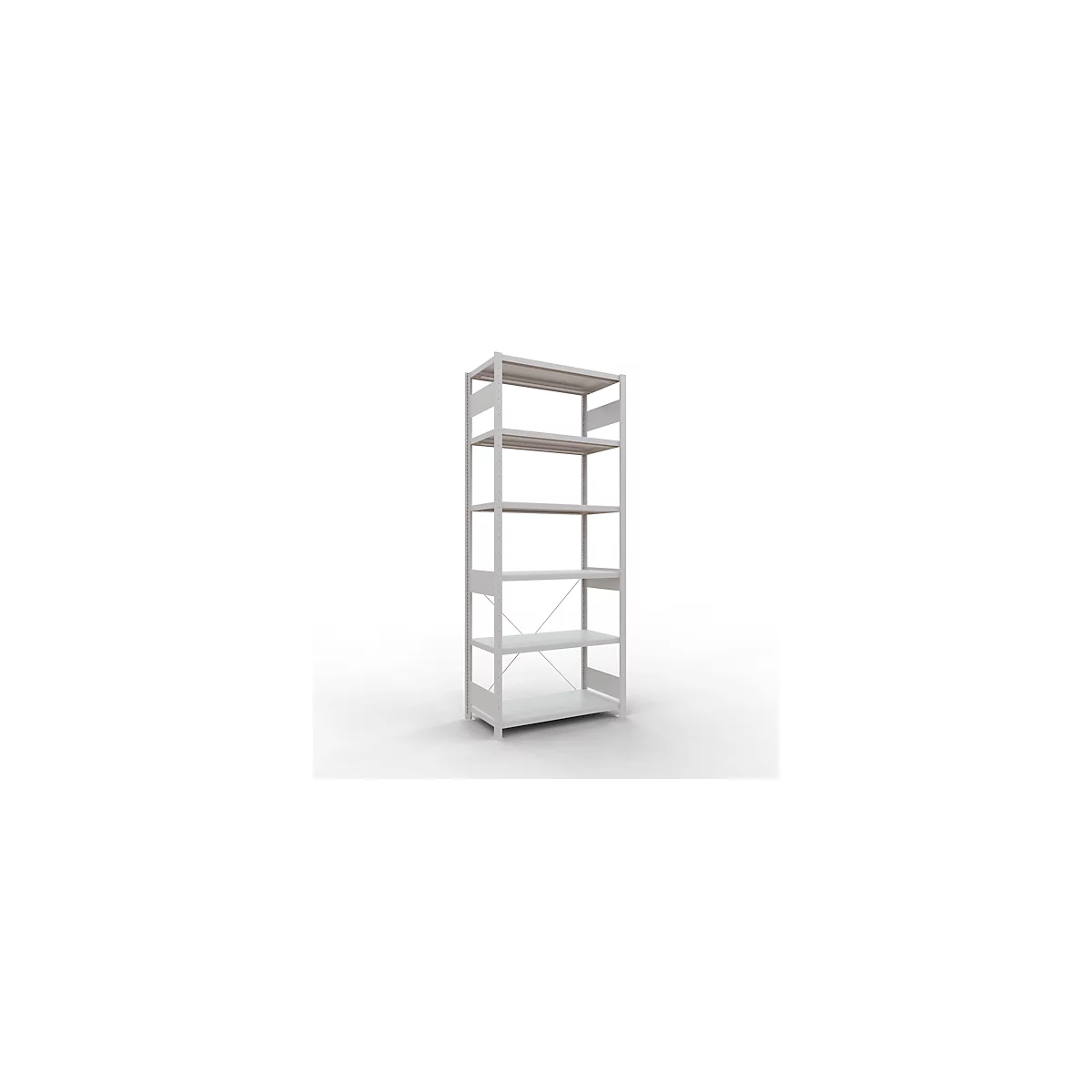 Schulte Lagertechnik Fachbodenregal Steckystem MULTIplus250, Grundregal, B 1000 x T 500 x H 2500 mm, 6 Böden, Kreuzstrebe, bis 1700 kg, lichtgrau