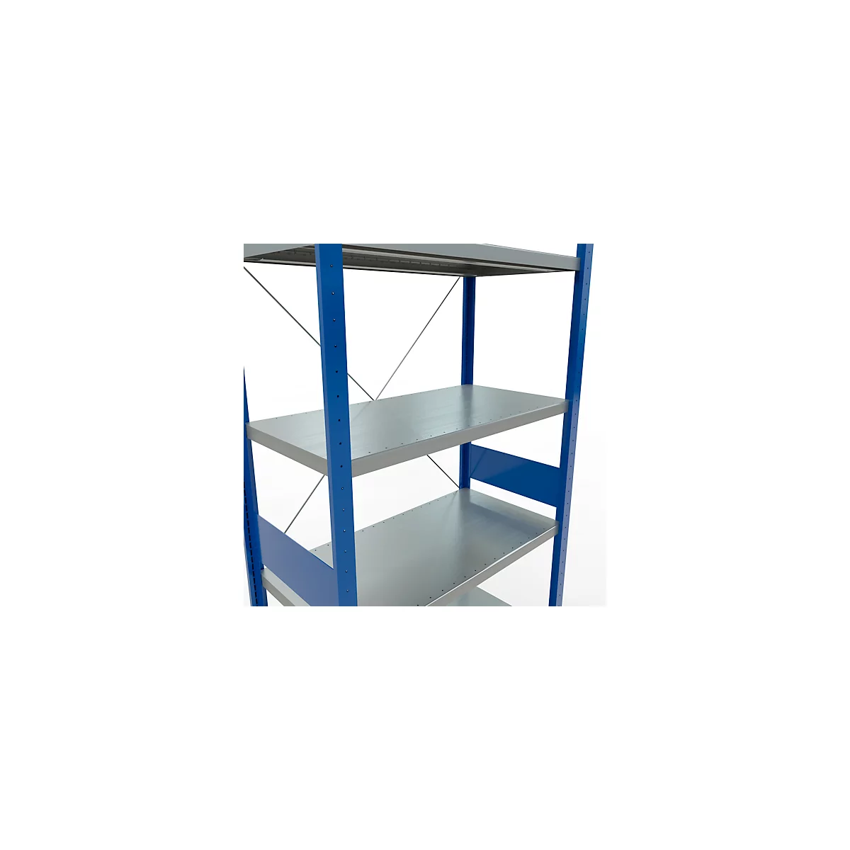 Schulte Lagertechnik Fachbodenregal Steckystem MULTIplus250, Grundregal, B 1000 x T 500 x H 3000 mm, 7 Böden, Kreuzstrebe, bis 2300 kg, enzianblau