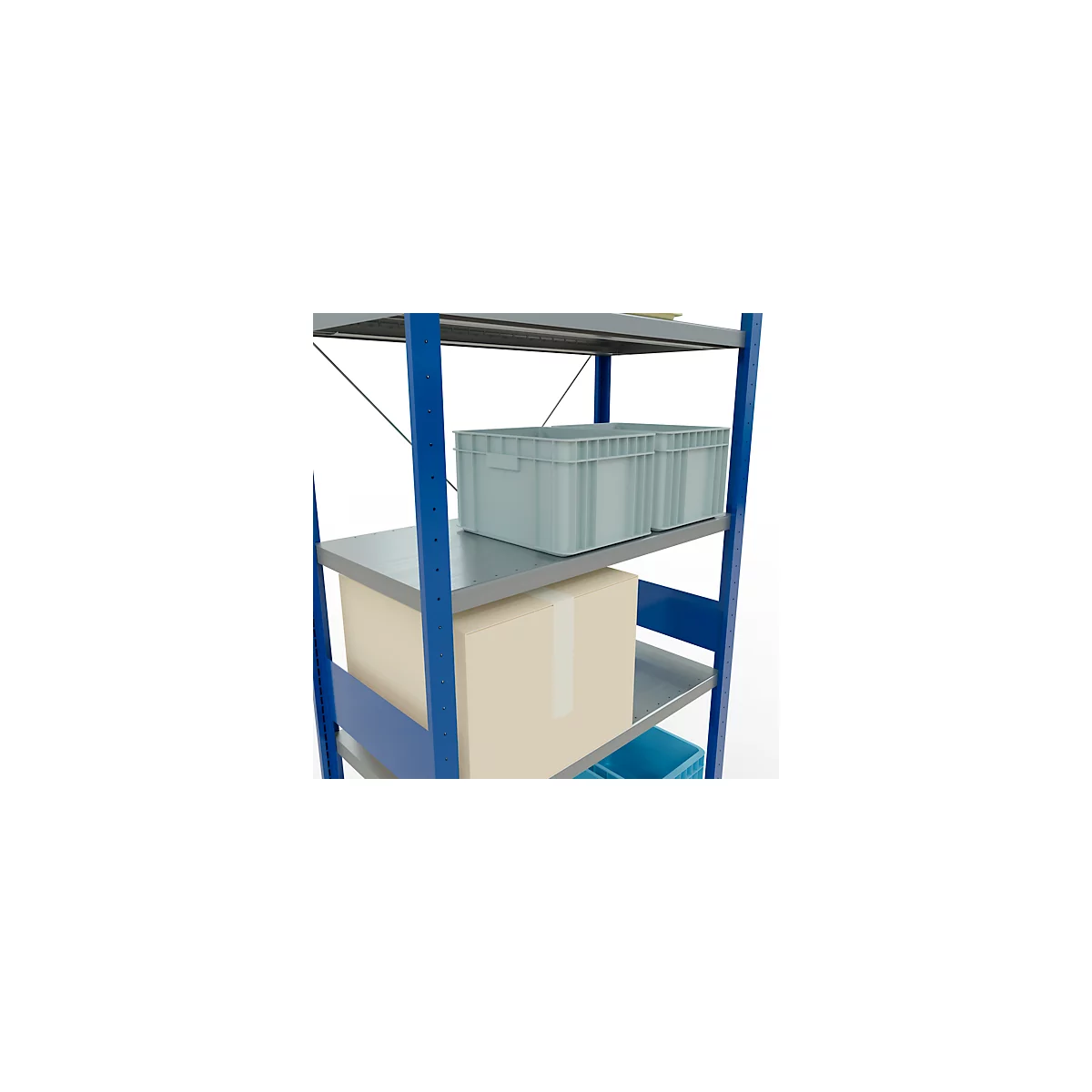 Schulte Lagertechnik Fachbodenregal Steckystem MULTIplus250, Grundregal, B 1000 x T 500 x H 3000 mm, 7 Böden, Kreuzstrebe, bis 2300 kg, enzianblau