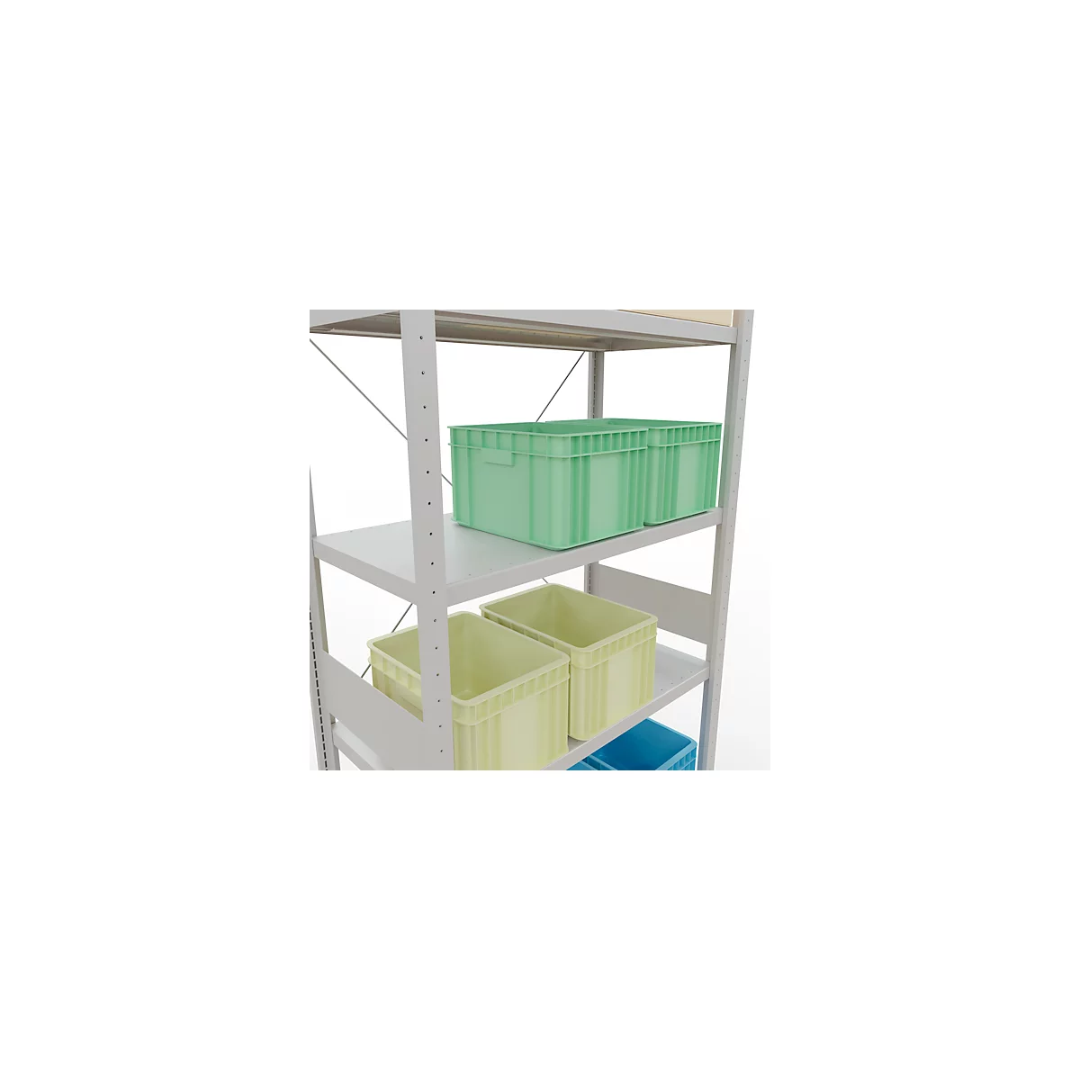 Schulte Lagertechnik Fachbodenregal Steckystem MULTIplus250, Grundregal, B 1000 x T 500 x H 3000 mm, 7 Böden, Kreuzstrebe, bis 2300 kg, lichtgrau