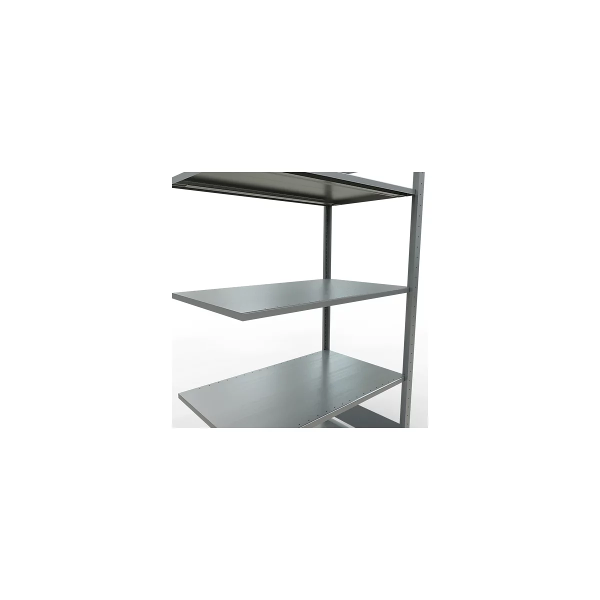 Metalen plank met vier planken tegen een witte achtergrond.