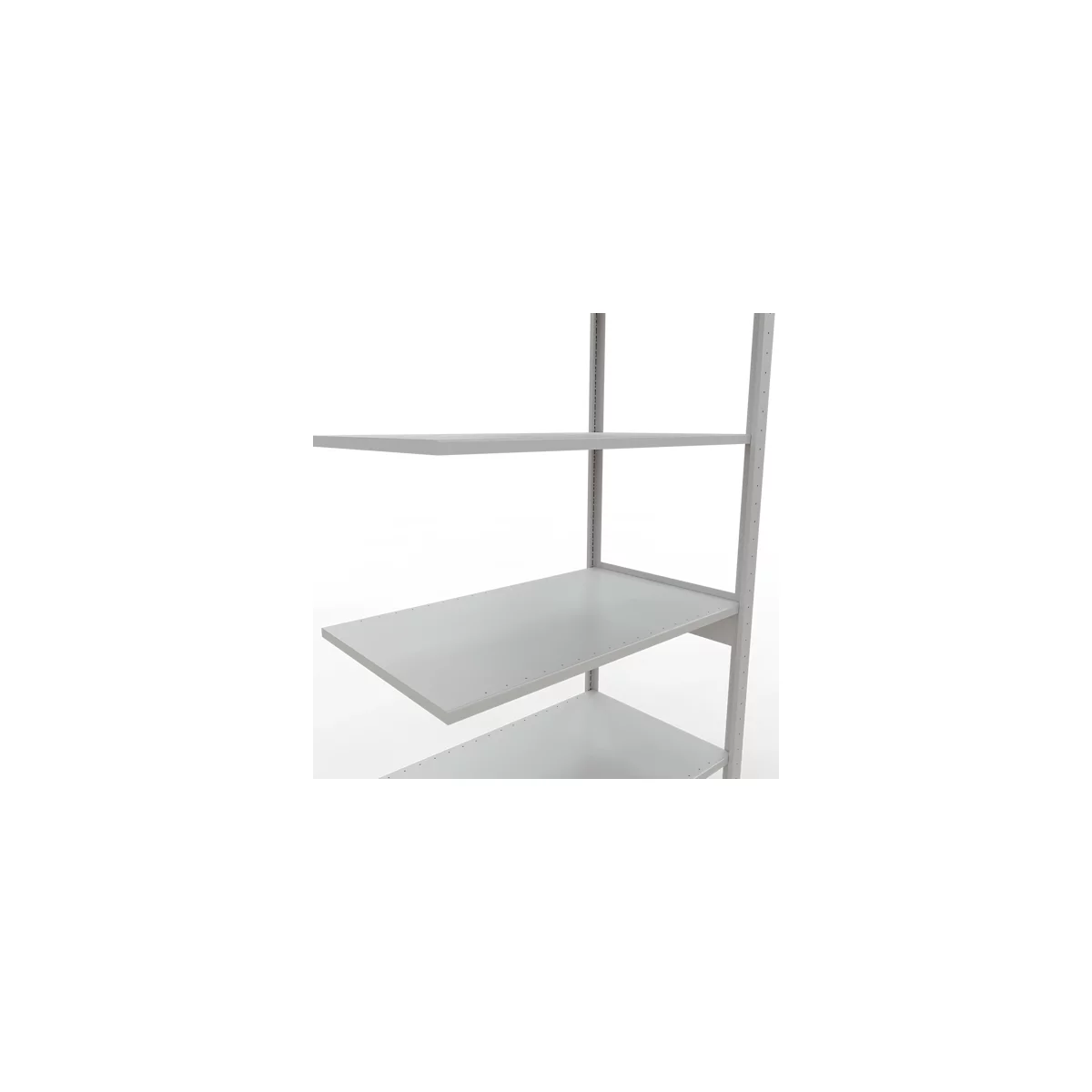 Lege planken op een witte achtergrond. Metalen constructie.