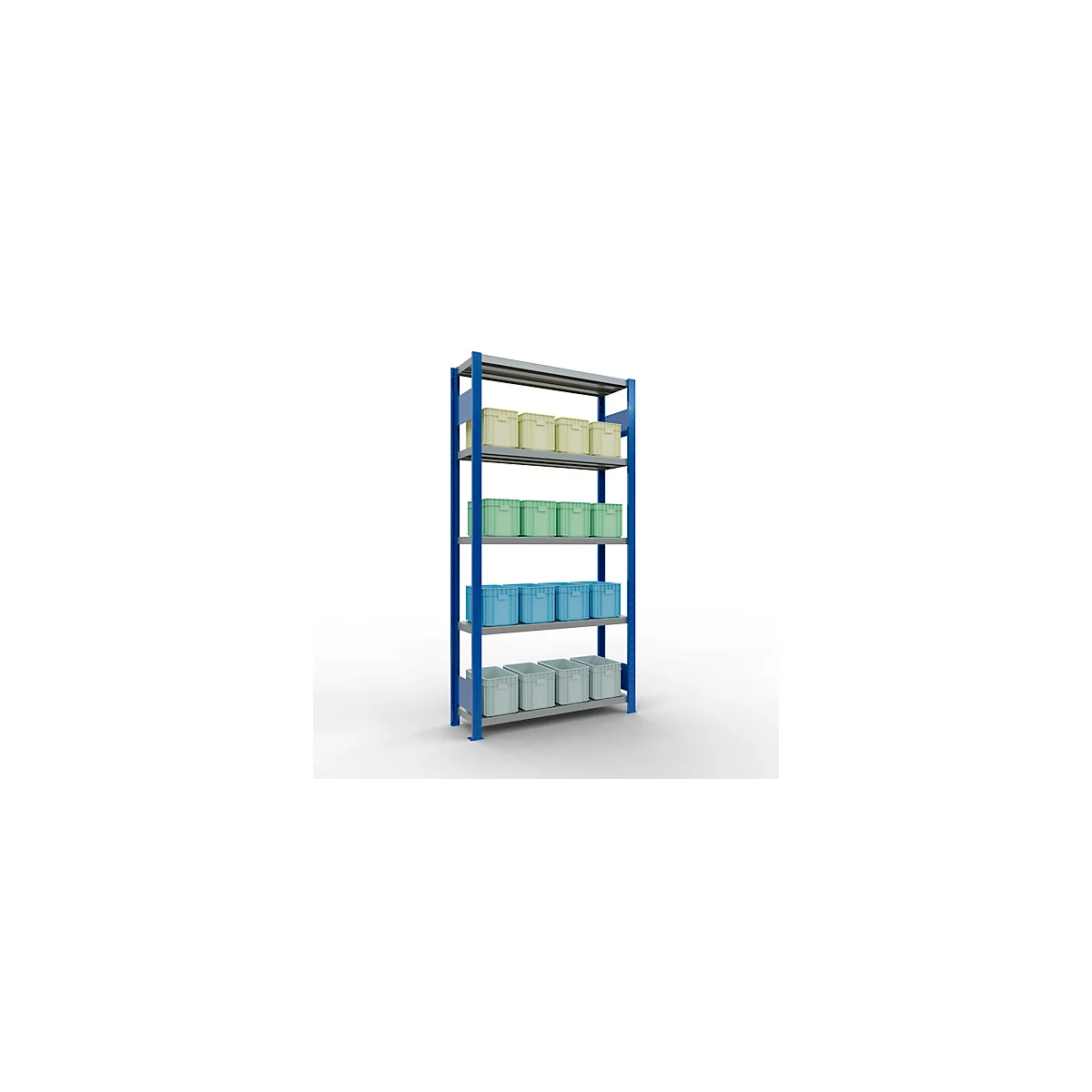 Schulte Lagertechnik MULTIplus 250 boutloos rekkensysteem, basisrek, lengte bout, 2000x1000x300 mm, 5 legborden, gentiaanblauw/verzinkt