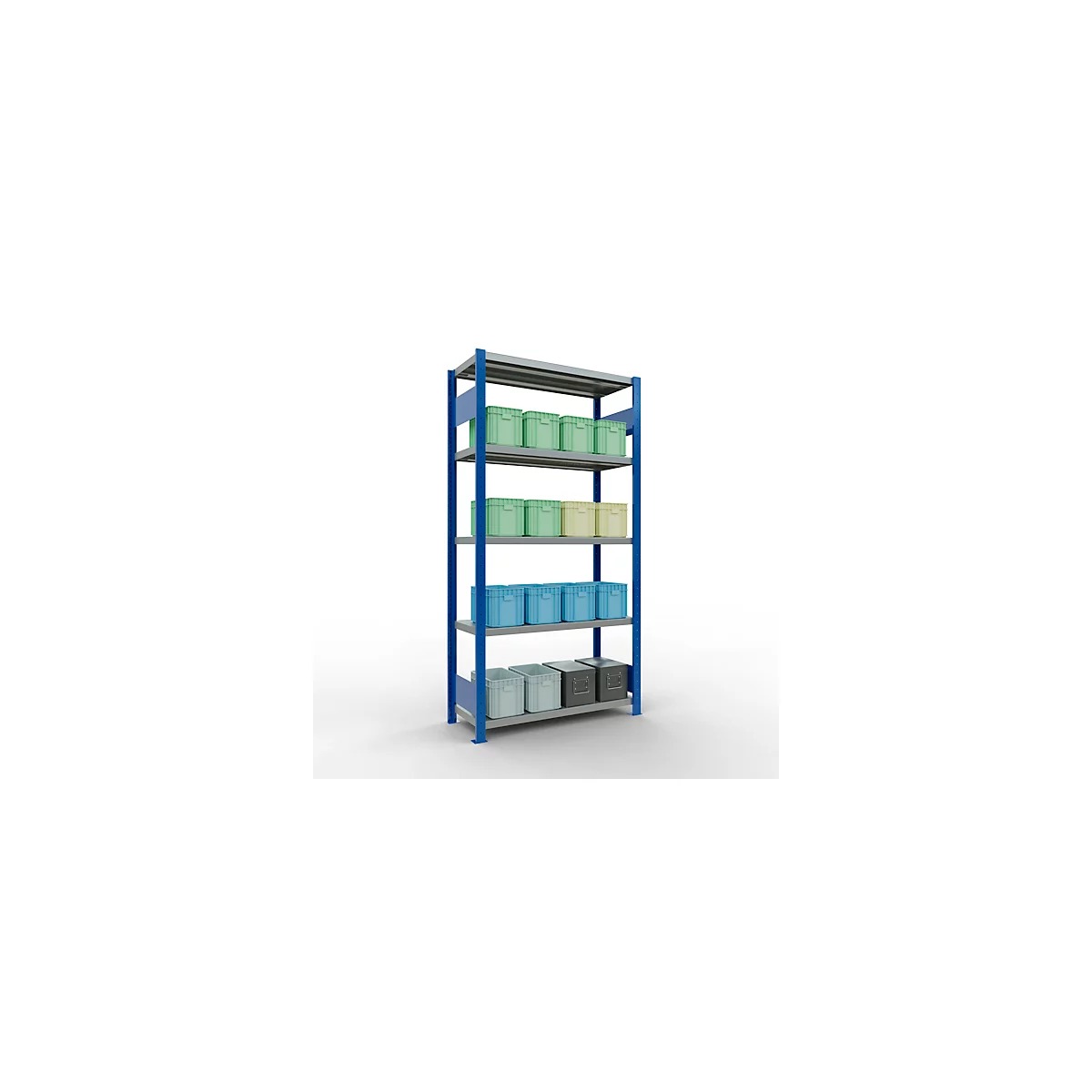 Schulte Lagertechnik MULTIplus 250 boutloos rekkensysteem, basisrek, lengte bout, 2000x1000x400 mm, 5 legborden, gentiaanblauw/verzinkt