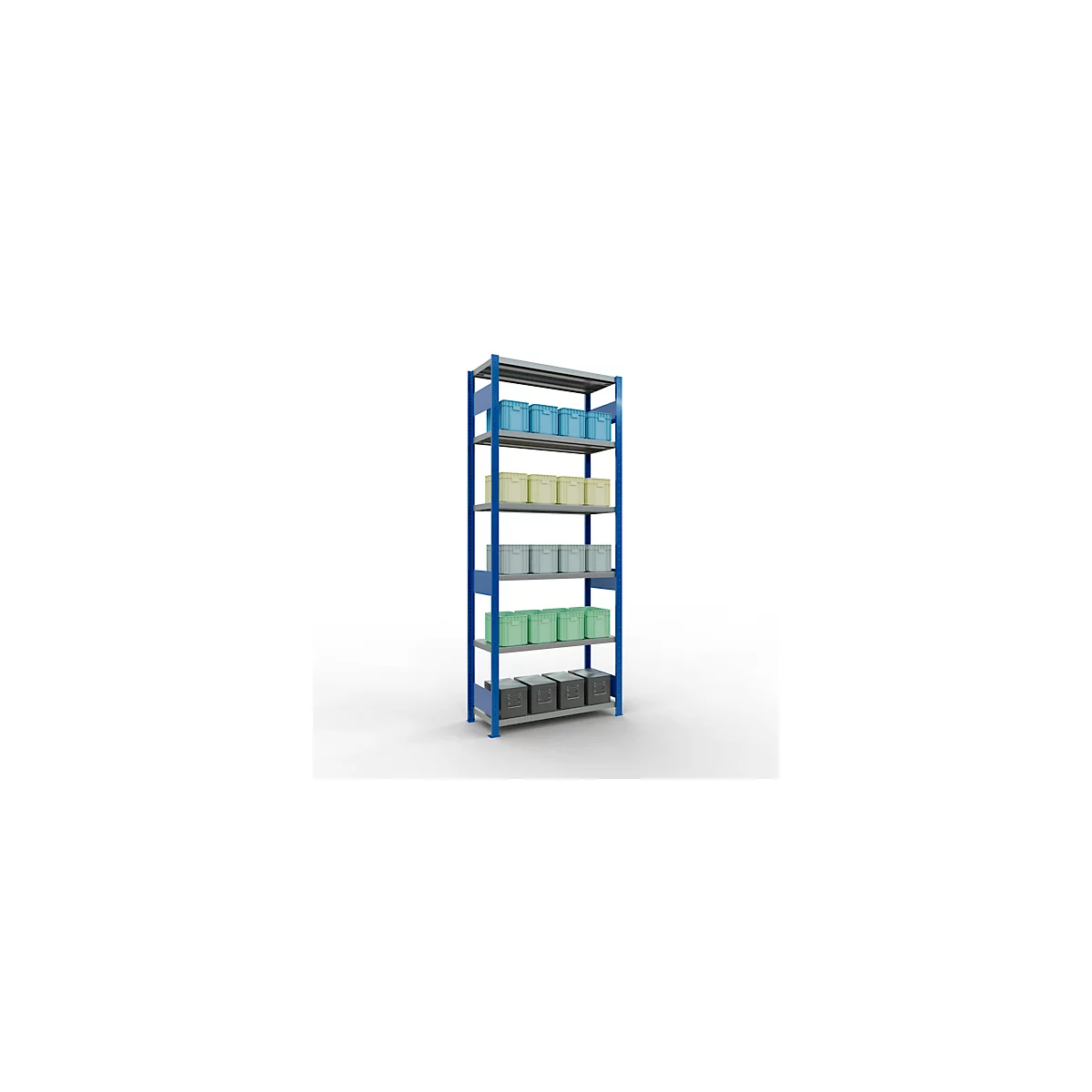 Schulte Lagertechnik MULTIplus 250 boutloos rekkensysteem, basisrek, lengte bout, 2500x1000x400 mm, 6 legborden, gentiaanblauw/verzinkt