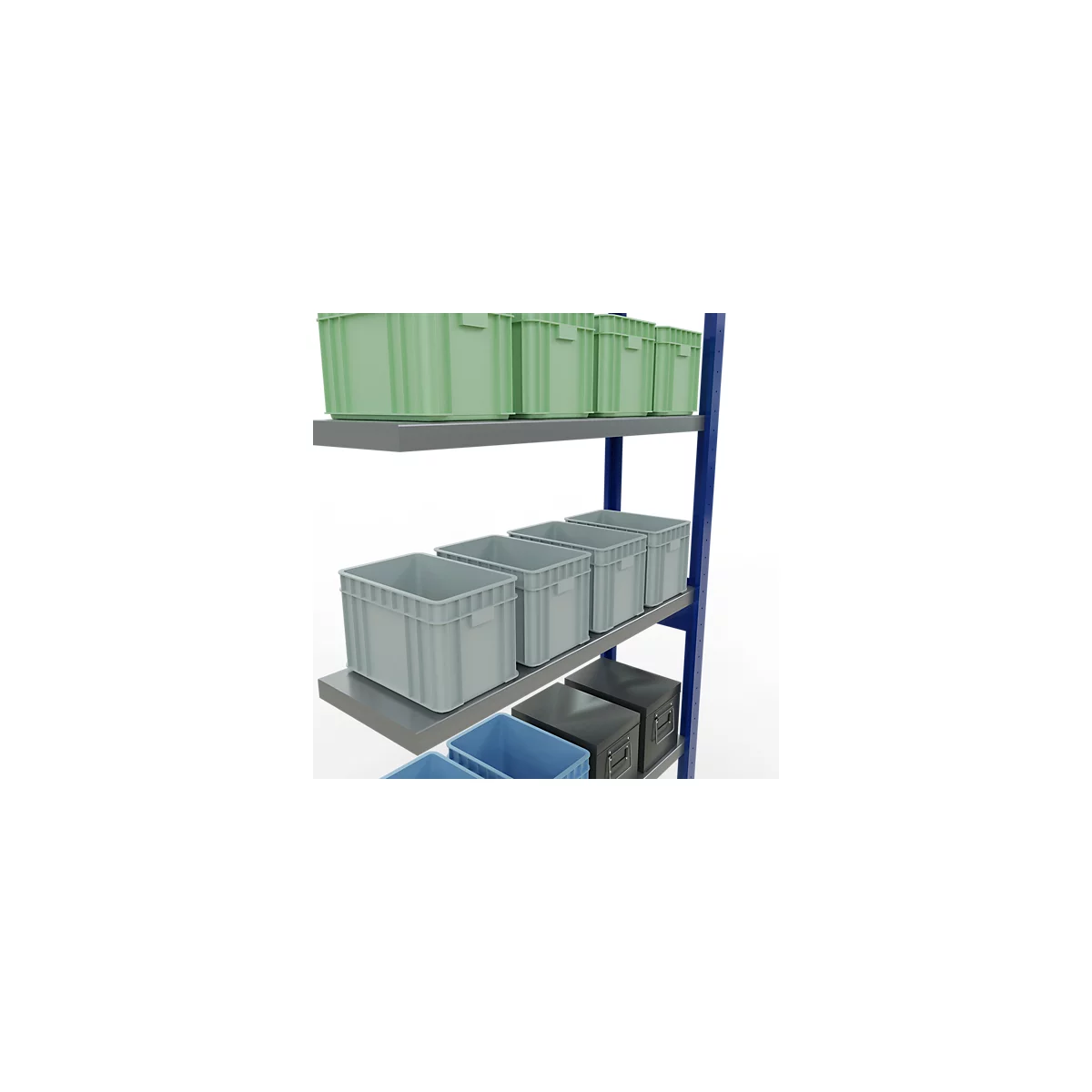 Schulte Lagertechnik MULTIplus 250 boutloos rekkensysteem, boutloze aanbouwstelling, lengte bout, 2500x1000x300 mm, 6 legborden, gentiaanblauw/verzinkt